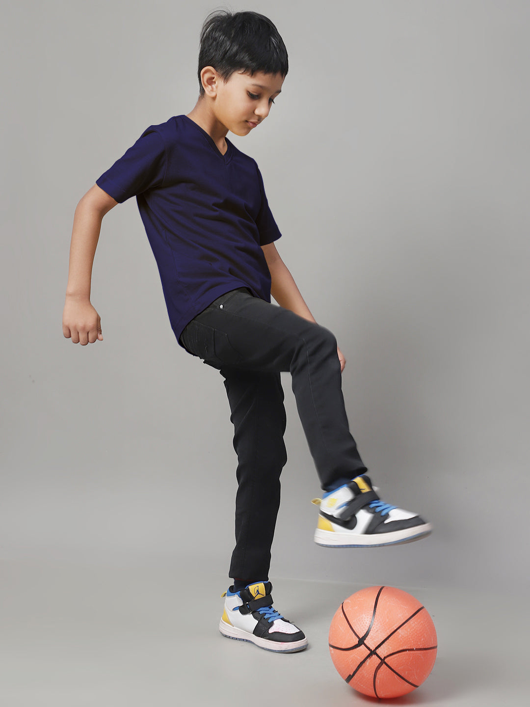 Boys V Neck Solid Pure Cotton 2-7Y T-Shirt - Friskers