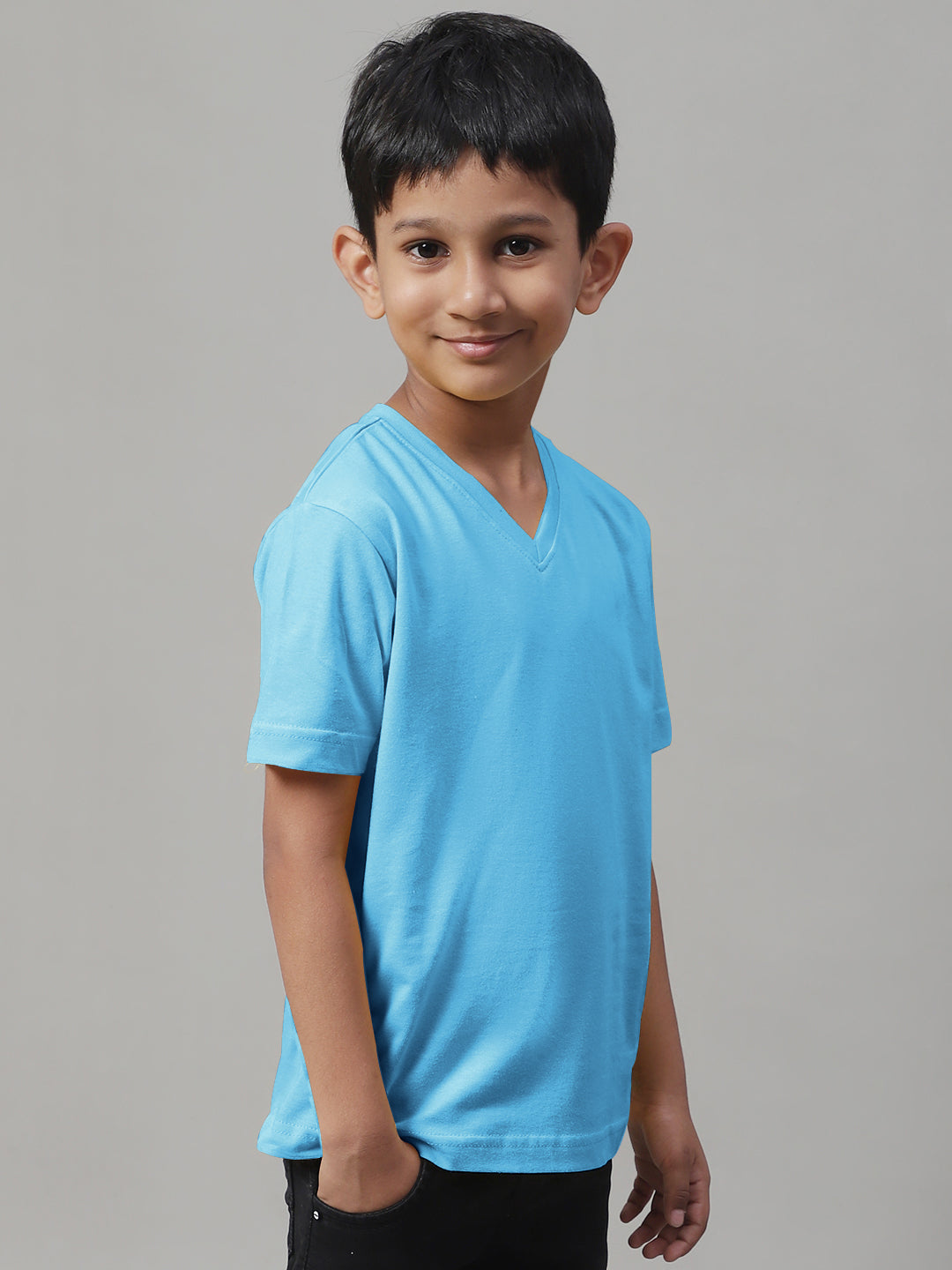 Boys V Neck Solid Pure Cotton 2-7Y T-Shirt - Friskers