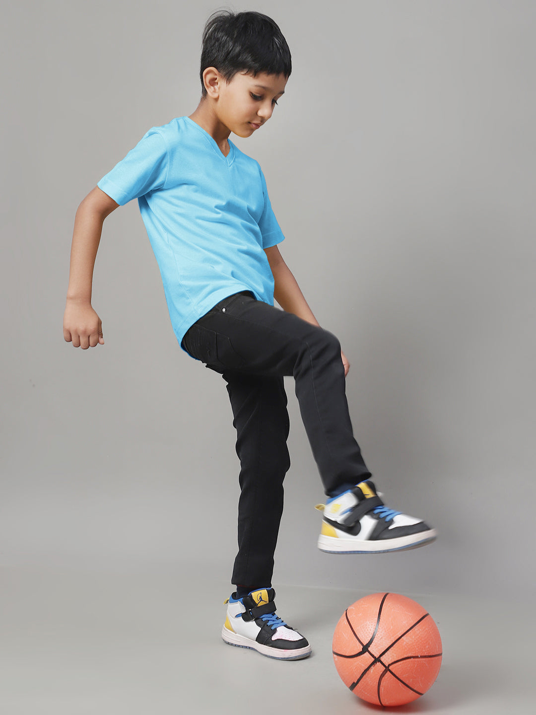 Boys V Neck Solid Pure Cotton 2-7Y T-Shirt - Friskers