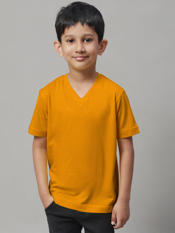 Boys V Neck Solid Pure Cotton 2-7Y T-Shirt - Friskers