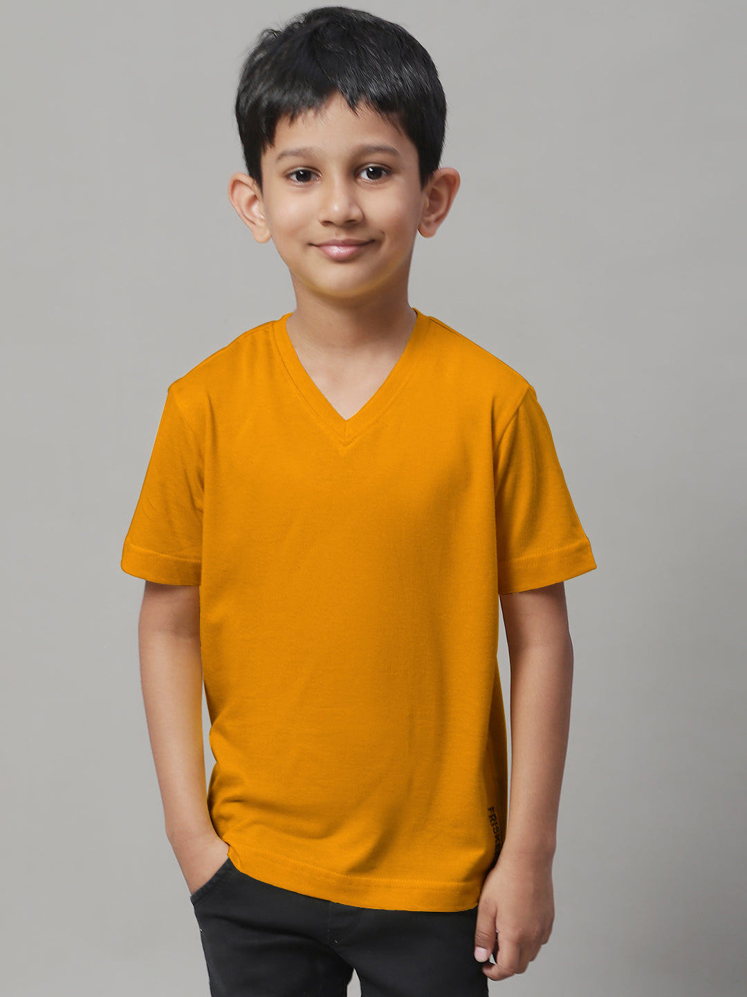 Boys V Neck Solid Pure Cotton 7-8Y T-Shirt - Friskers