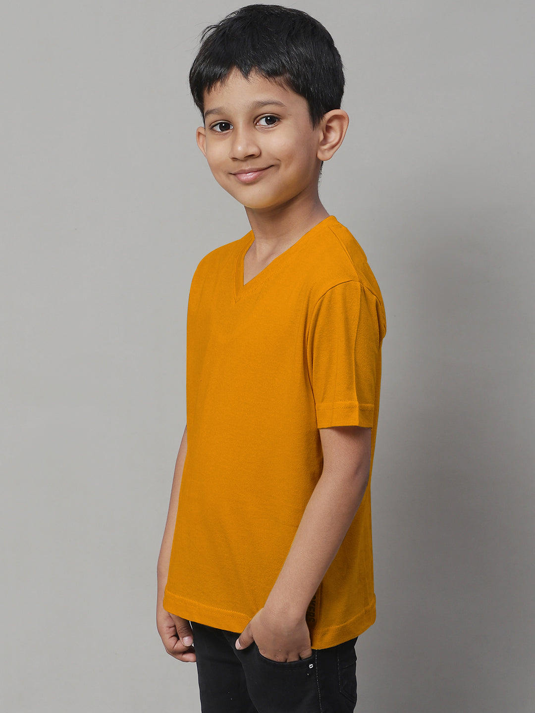 Boys V Neck Solid Pure Cotton 2-7Y T-Shirt - Friskers