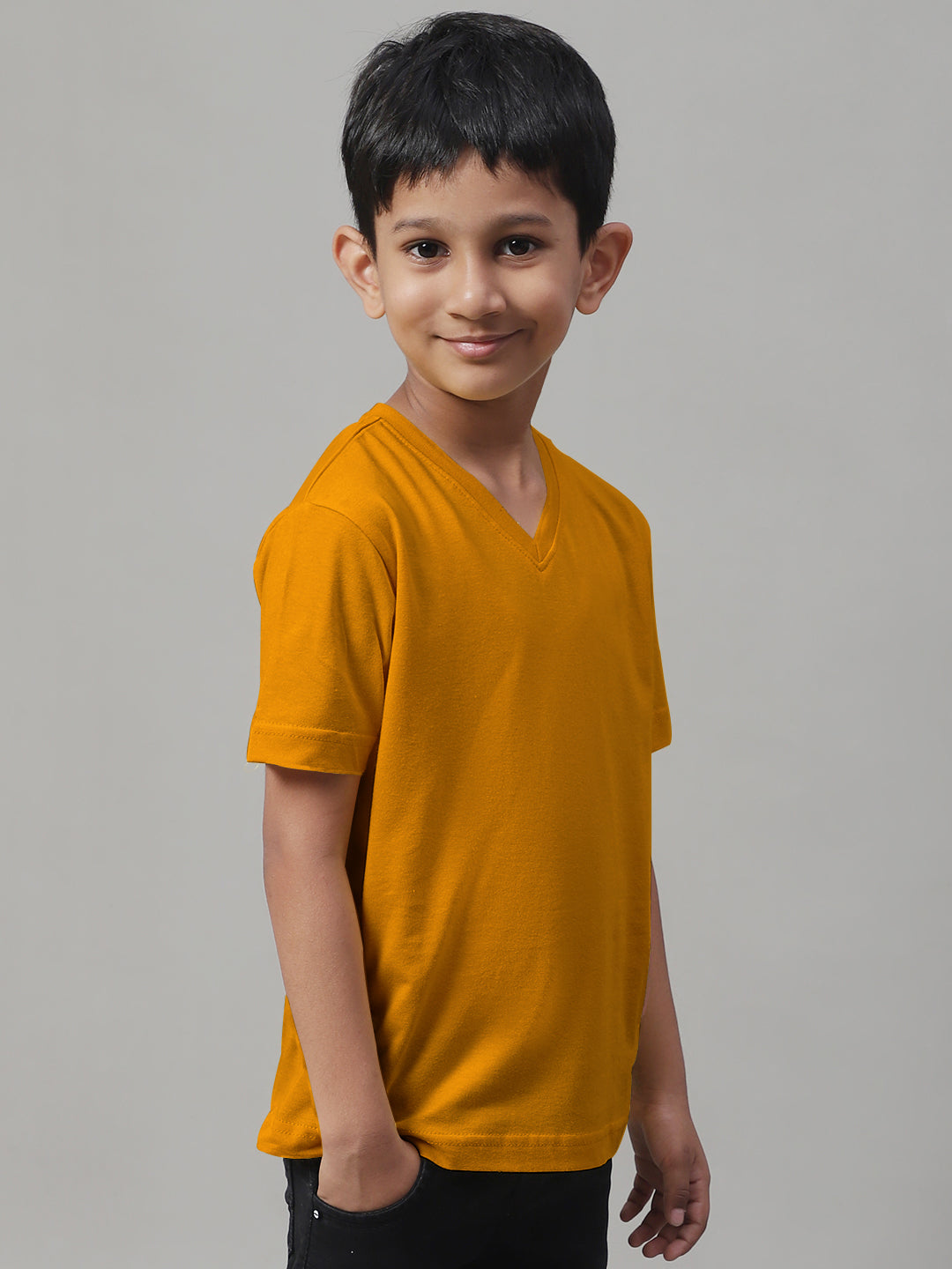 Boys V Neck Solid Pure Cotton 2-7Y T-Shirt - Friskers