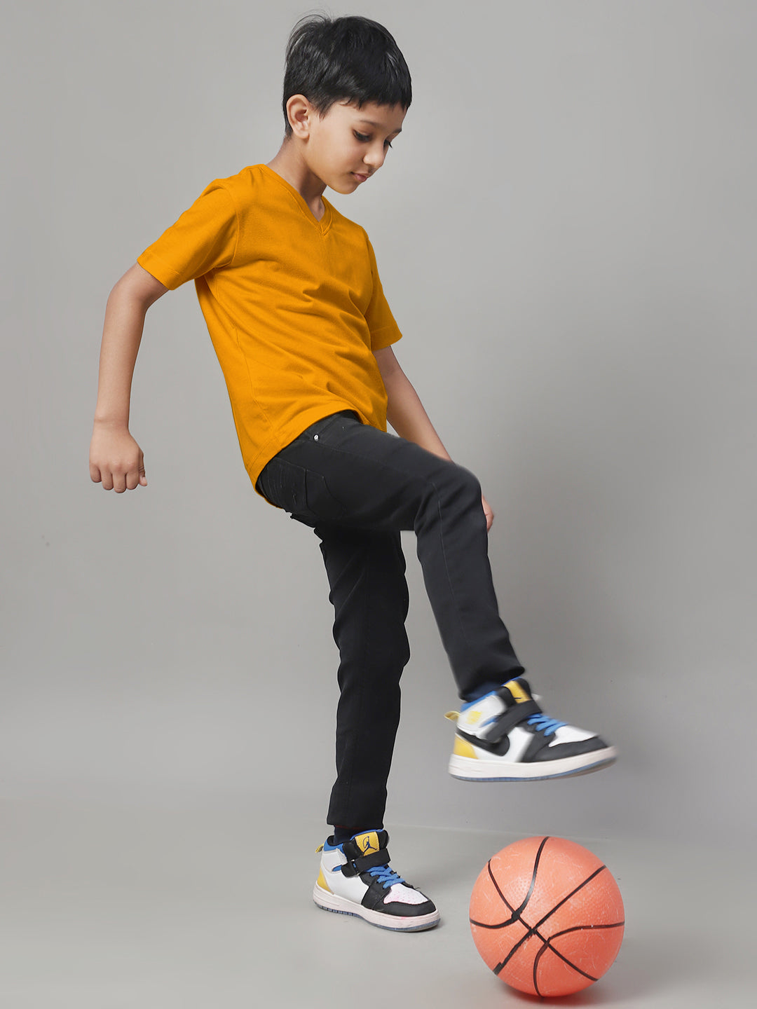 Boys V Neck Solid Pure Cotton 2-7Y T-Shirt - Friskers