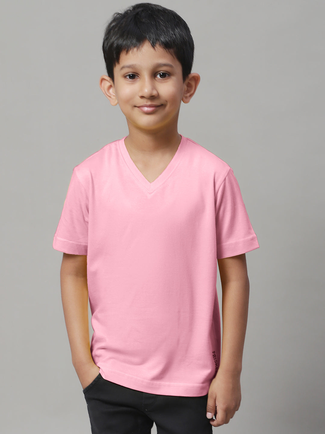 Boys V Neck Solid Pure Cotton 2-7Y T-Shirt - Friskers