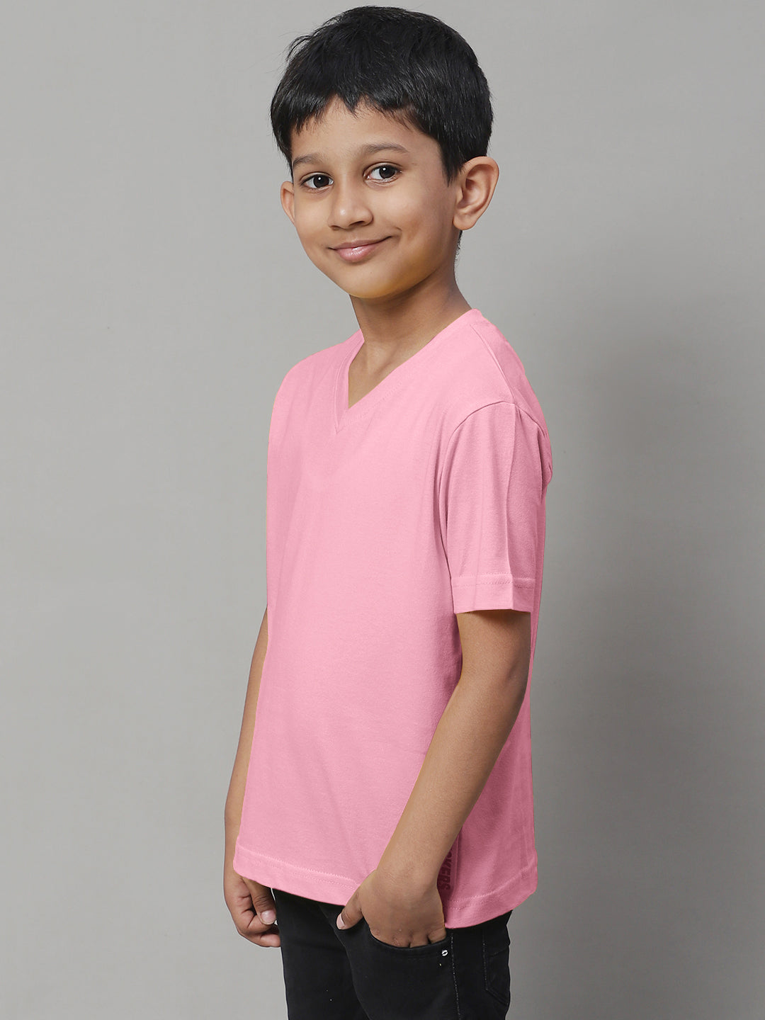 Boys V Neck Solid Pure Cotton 2-7Y T-Shirt - Friskers