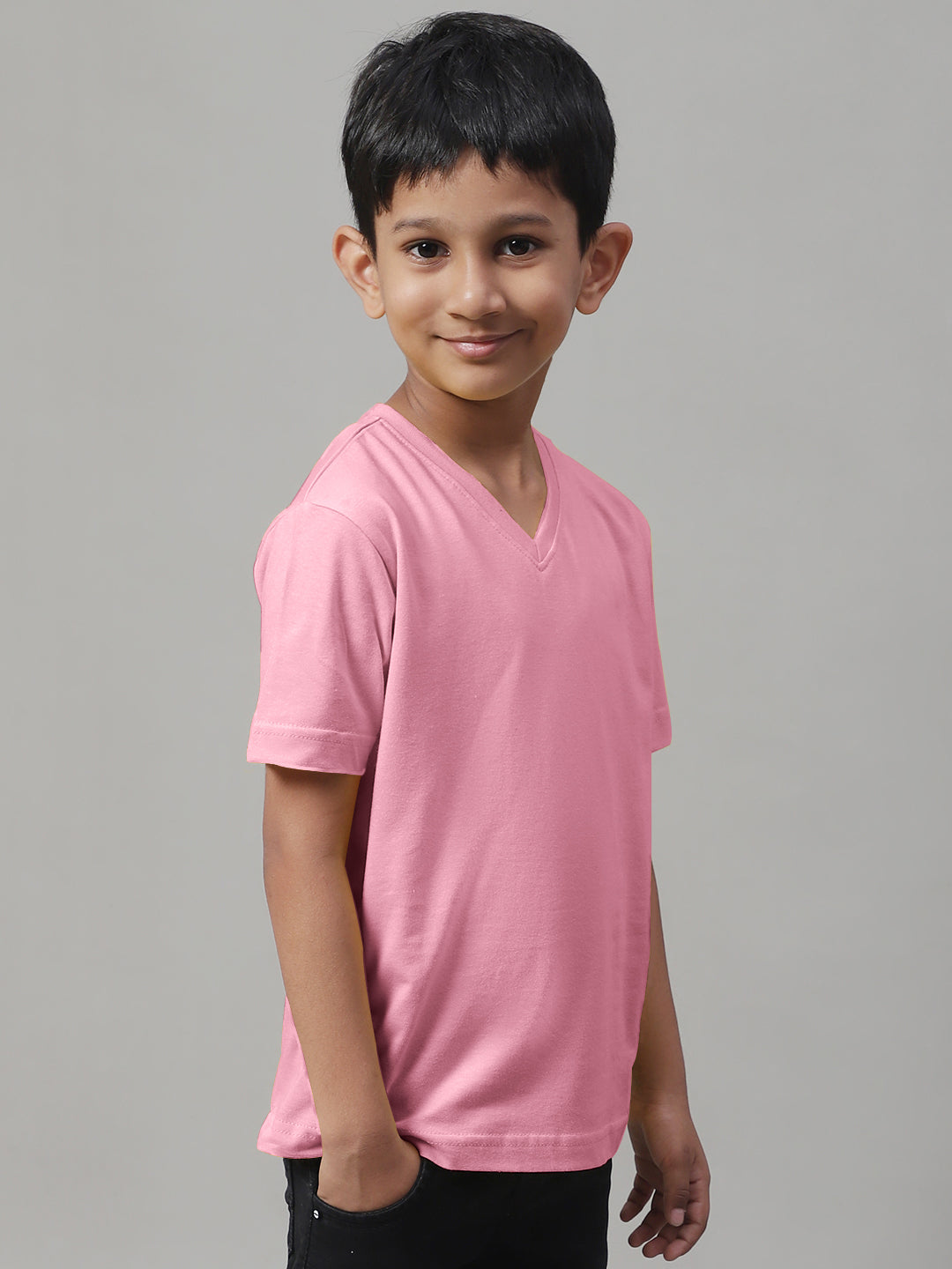 Boys V Neck Solid Pure Cotton 2-7Y T-Shirt - Friskers