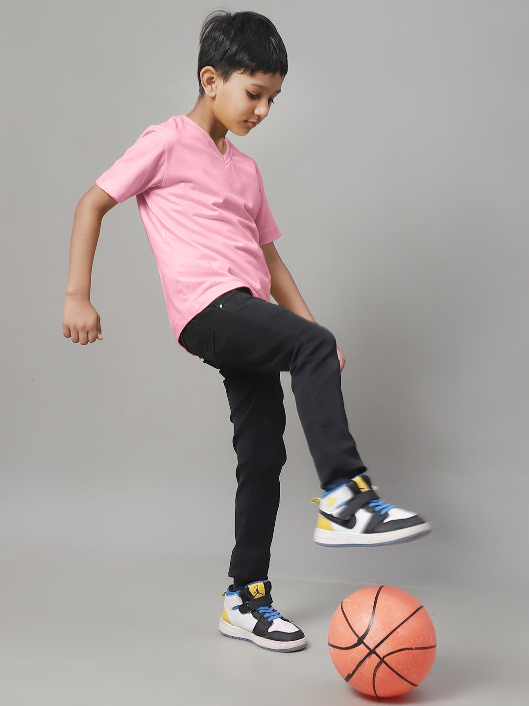 Boys V Neck Solid Pure Cotton 2-7Y T-Shirt - Friskers