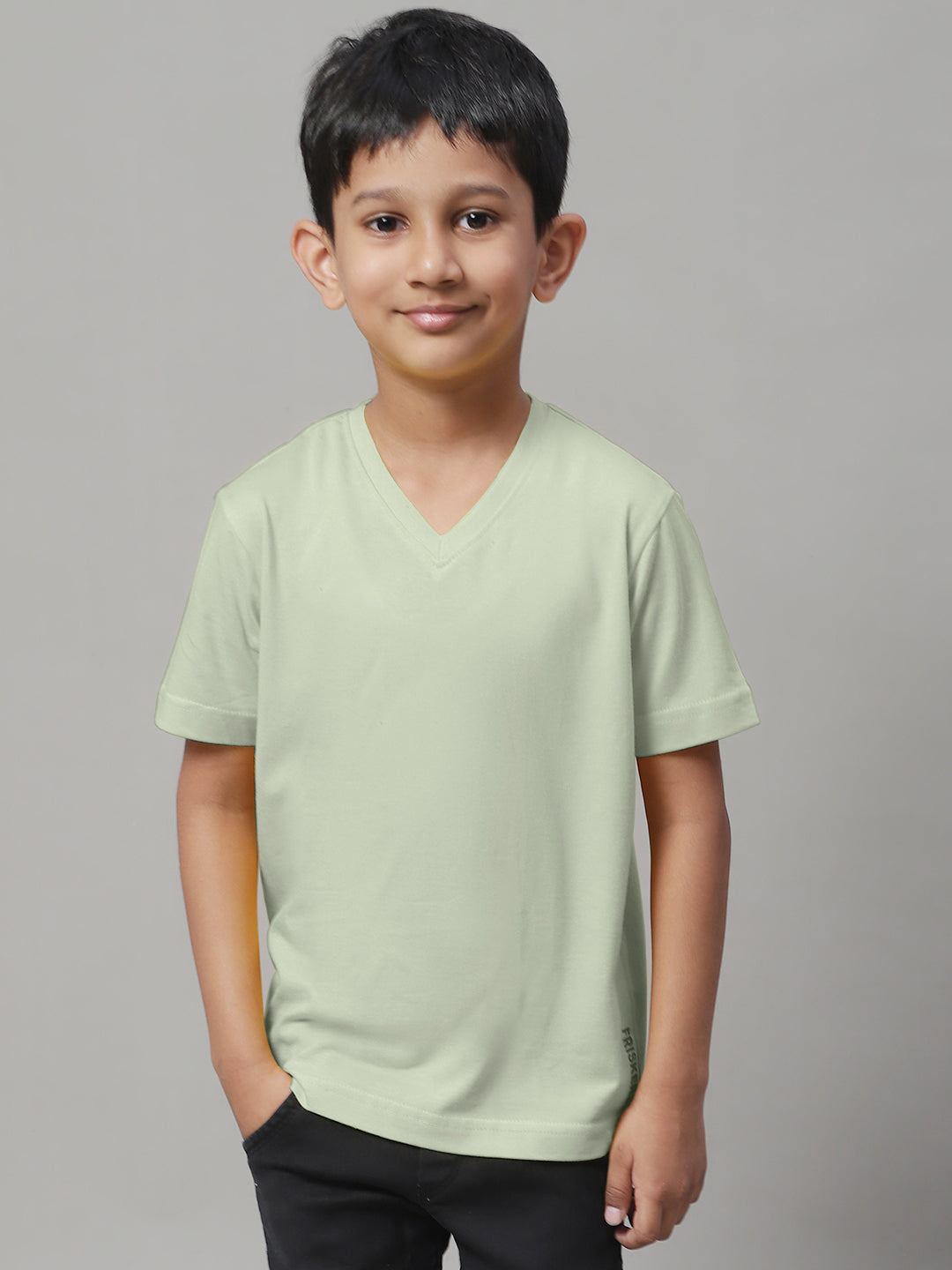 Boys V Neck Solid Pure Cotton 2-7Y T-Shirt - Friskers