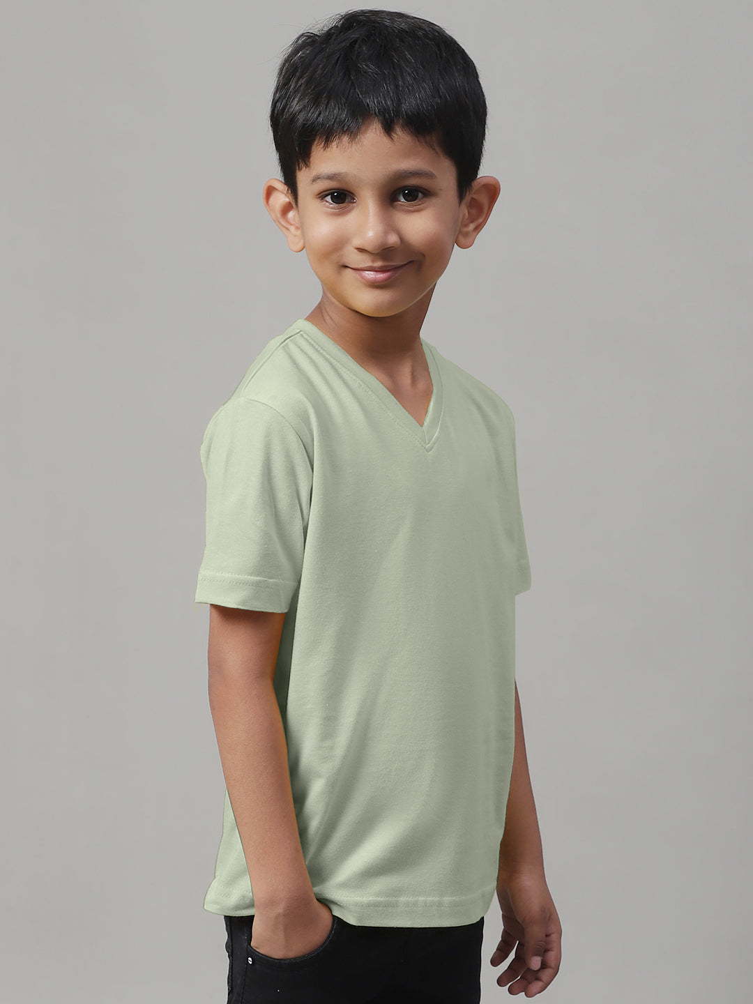 Boys V Neck Solid Pure Cotton 2-7Y T-Shirt - Friskers