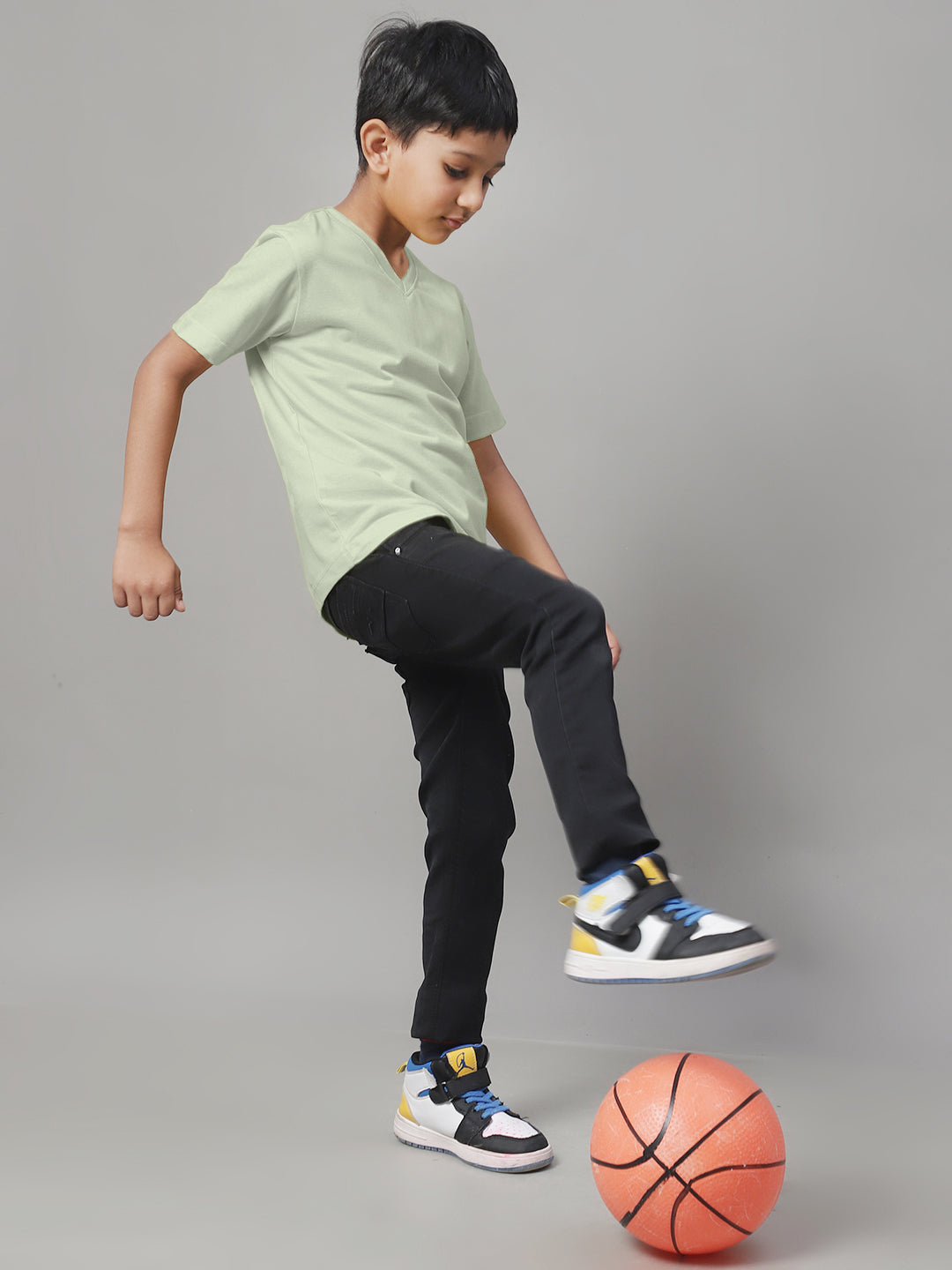 Boys V Neck Solid Pure Cotton 2-7Y T-Shirt - Friskers