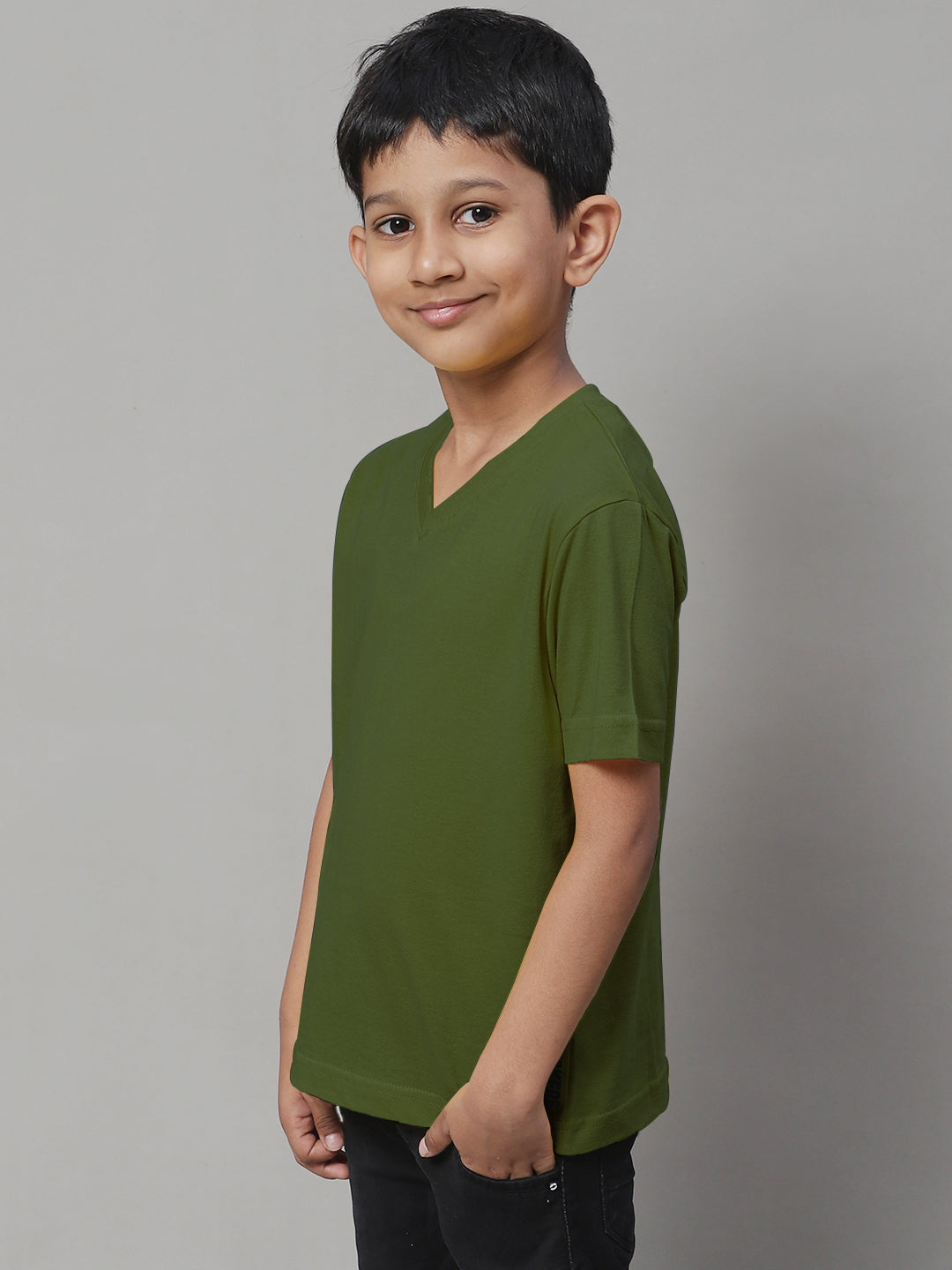 Boys V Neck Solid Pure Cotton 2-7Y T-Shirt - Friskers