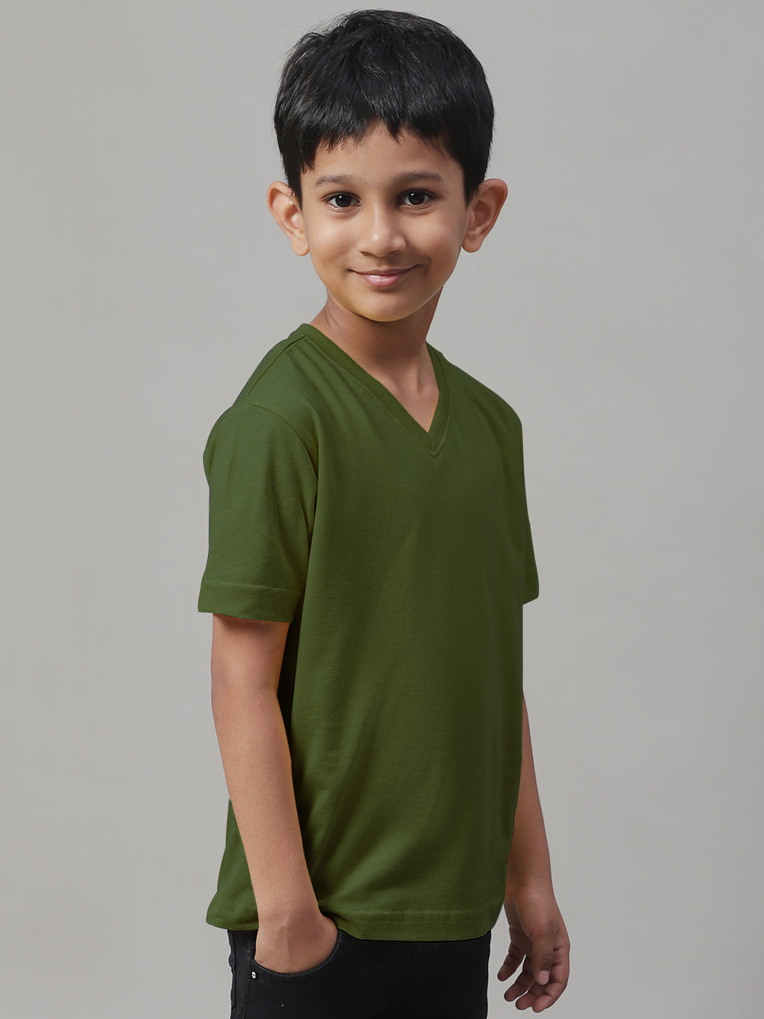 Boys V Neck Solid Pure Cotton 2-7Y T-Shirt - Friskers