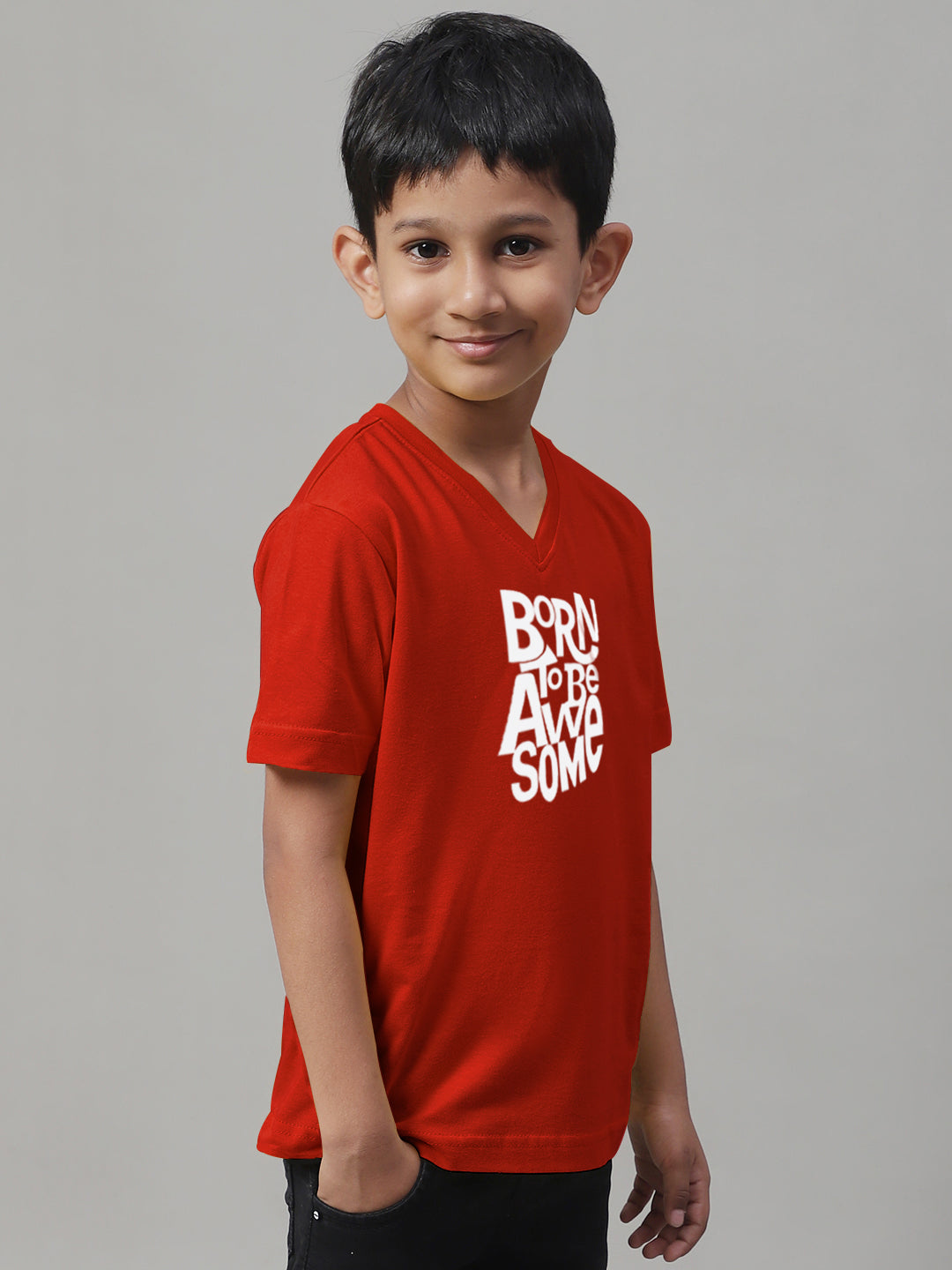 Boys Born To Be Awesome Half Sleeves Printed T-Shirt - Friskers