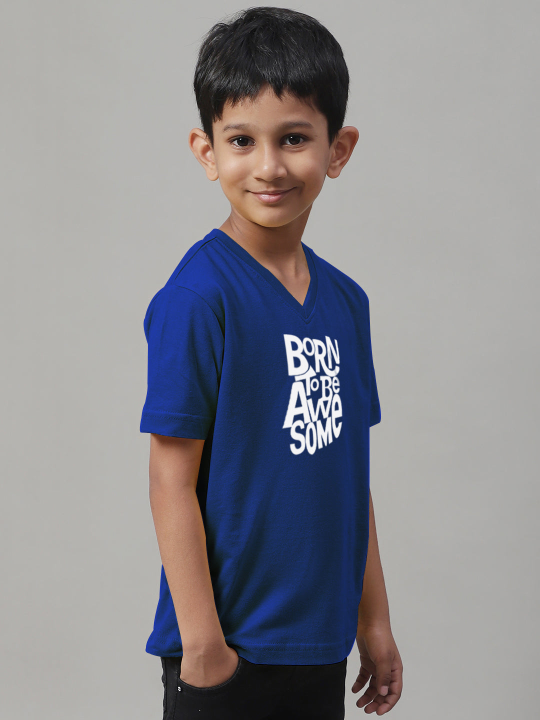 Boys Born To Be Awesome Half Sleeves Printed T-Shirt - Friskers