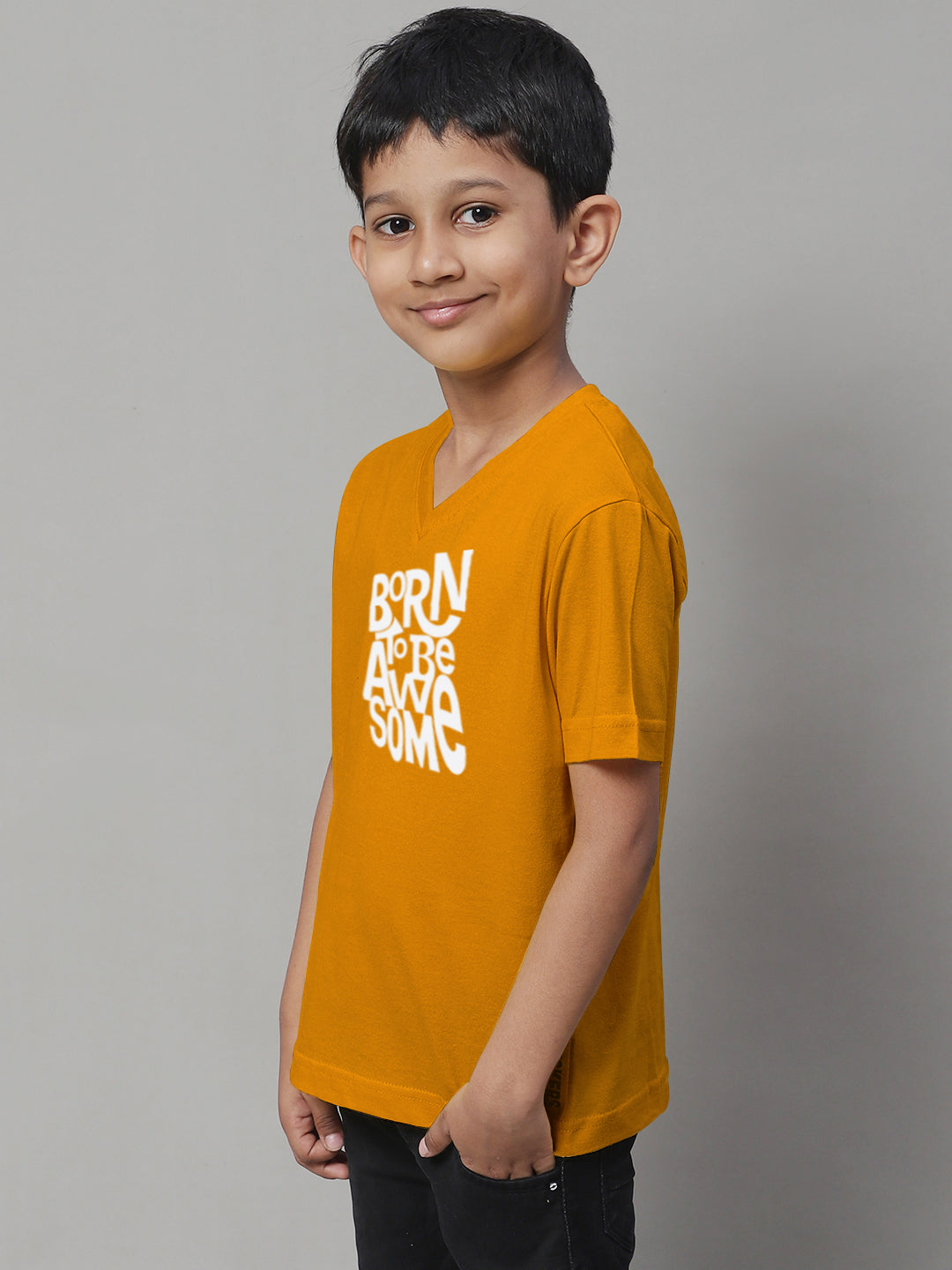 Boys Born To Be Awesome Half Sleeves Printed T-Shirt - Friskers