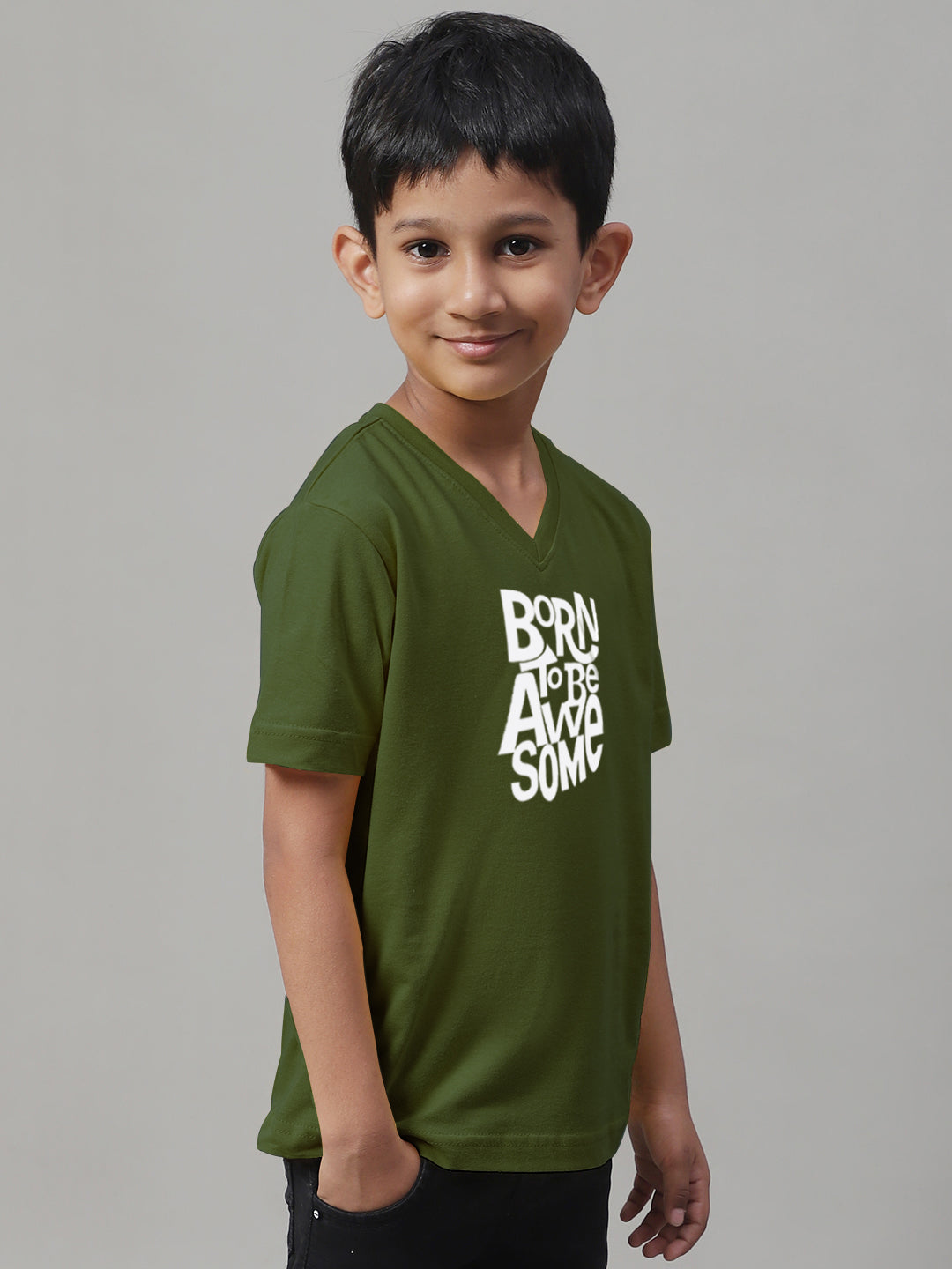Boys Born To Be Awesome Half Sleeves Printed T-Shirt - Friskers