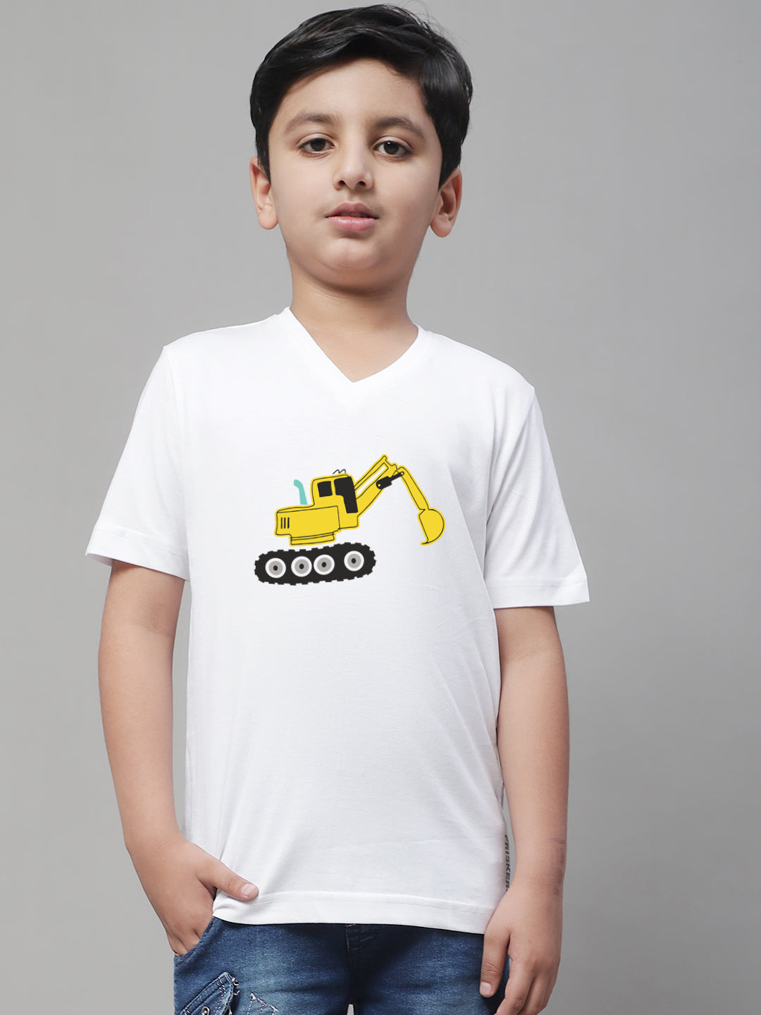 Boys Excavator Half Sleeves Printed T-Shirt - Friskers