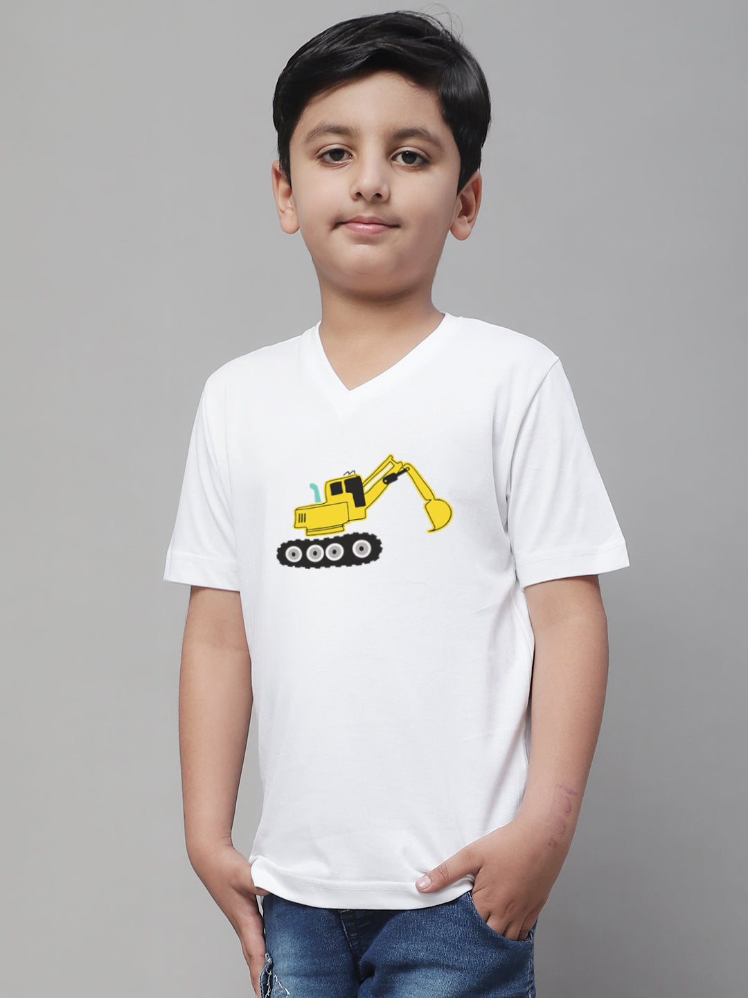 Boys Excavator Half Sleeves Printed T-Shirt - Friskers