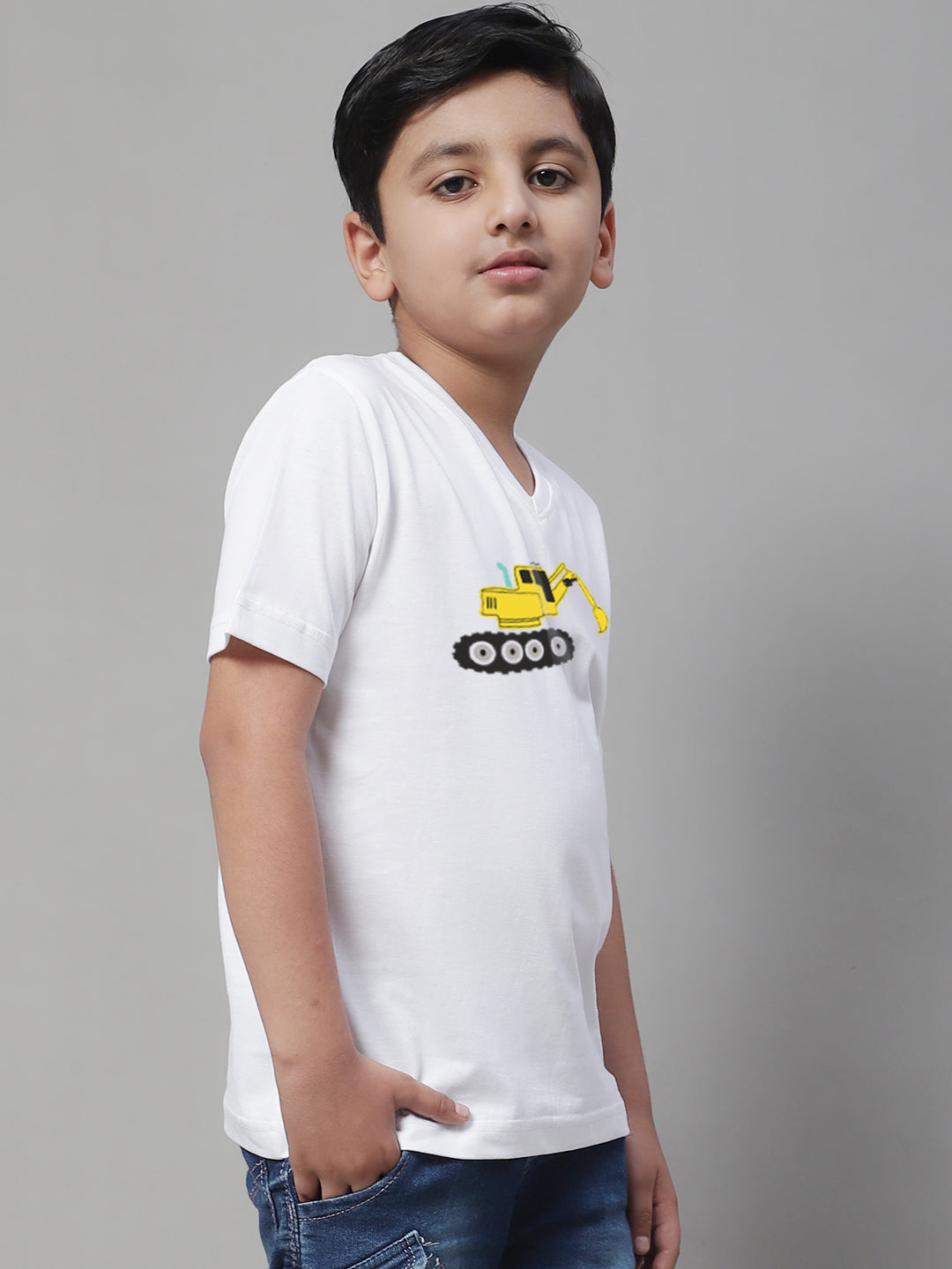 Boys Excavator Half Sleeves Printed T-Shirt - Friskers