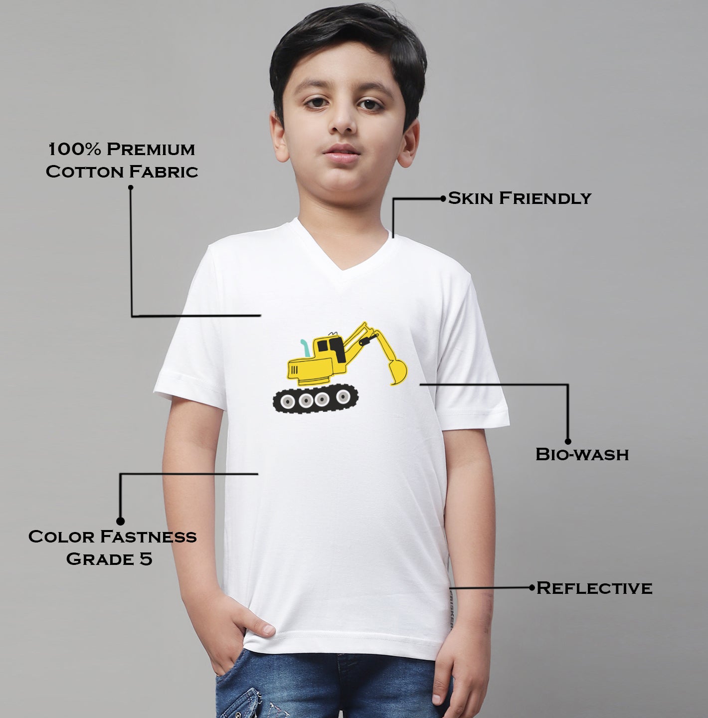 Boys Excavator Half Sleeves Printed T-Shirt - Friskers