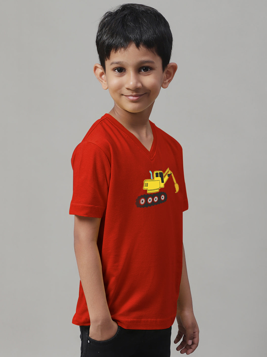 Boys Excavator Half Sleeves Printed T-Shirt - Friskers