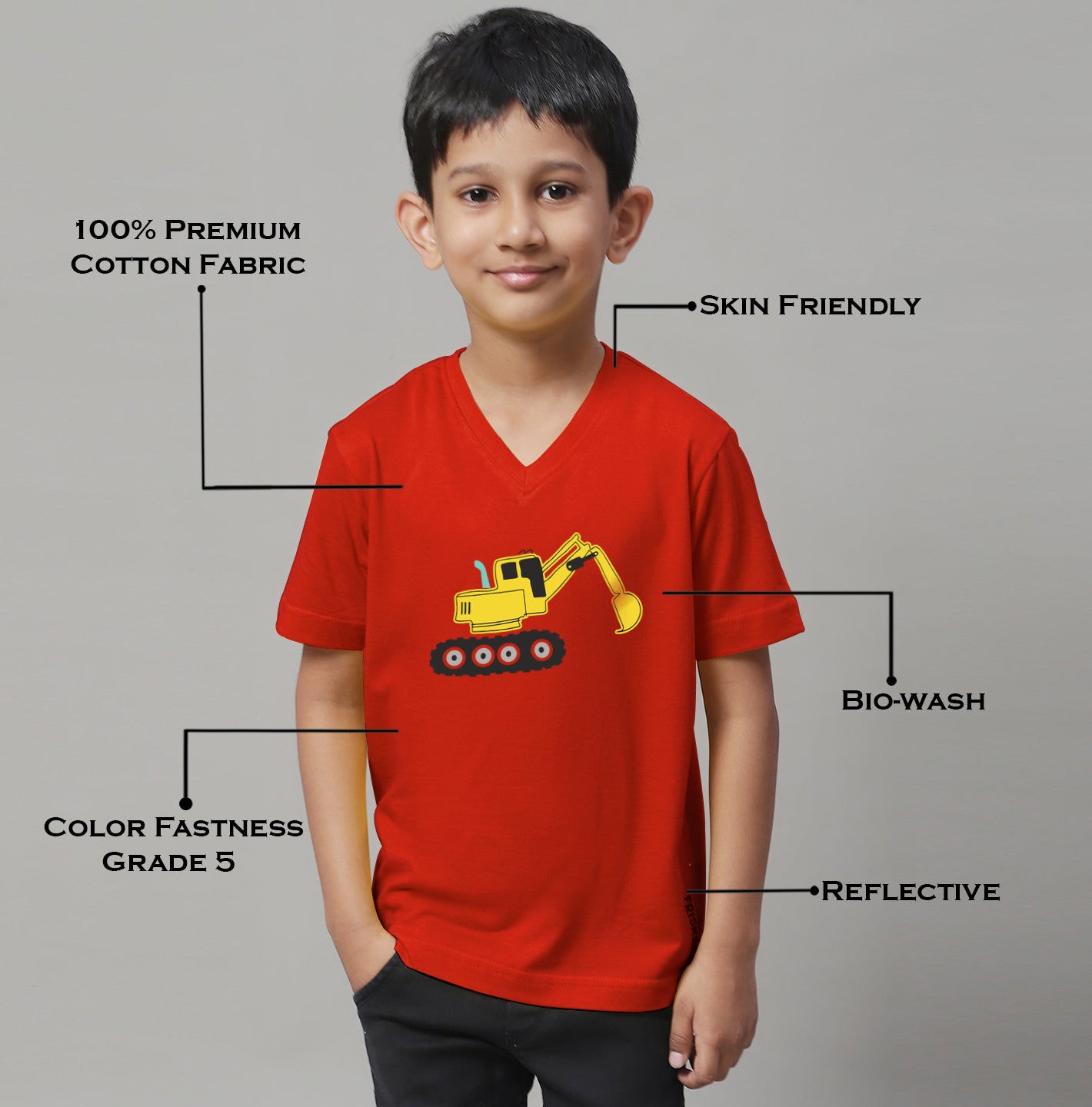 Boys Excavator Half Sleeves Printed T-Shirt - Friskers