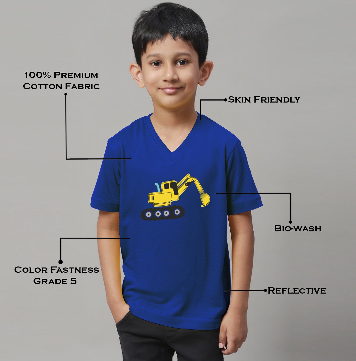 Boys Excavator Half Sleeves Printed T-Shirt - Friskers