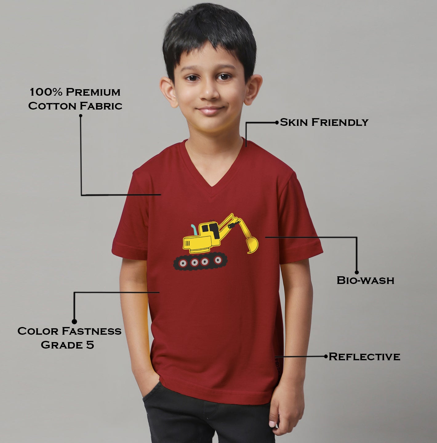 Boys Excavator Half Sleeves Printed T-Shirt - Friskers