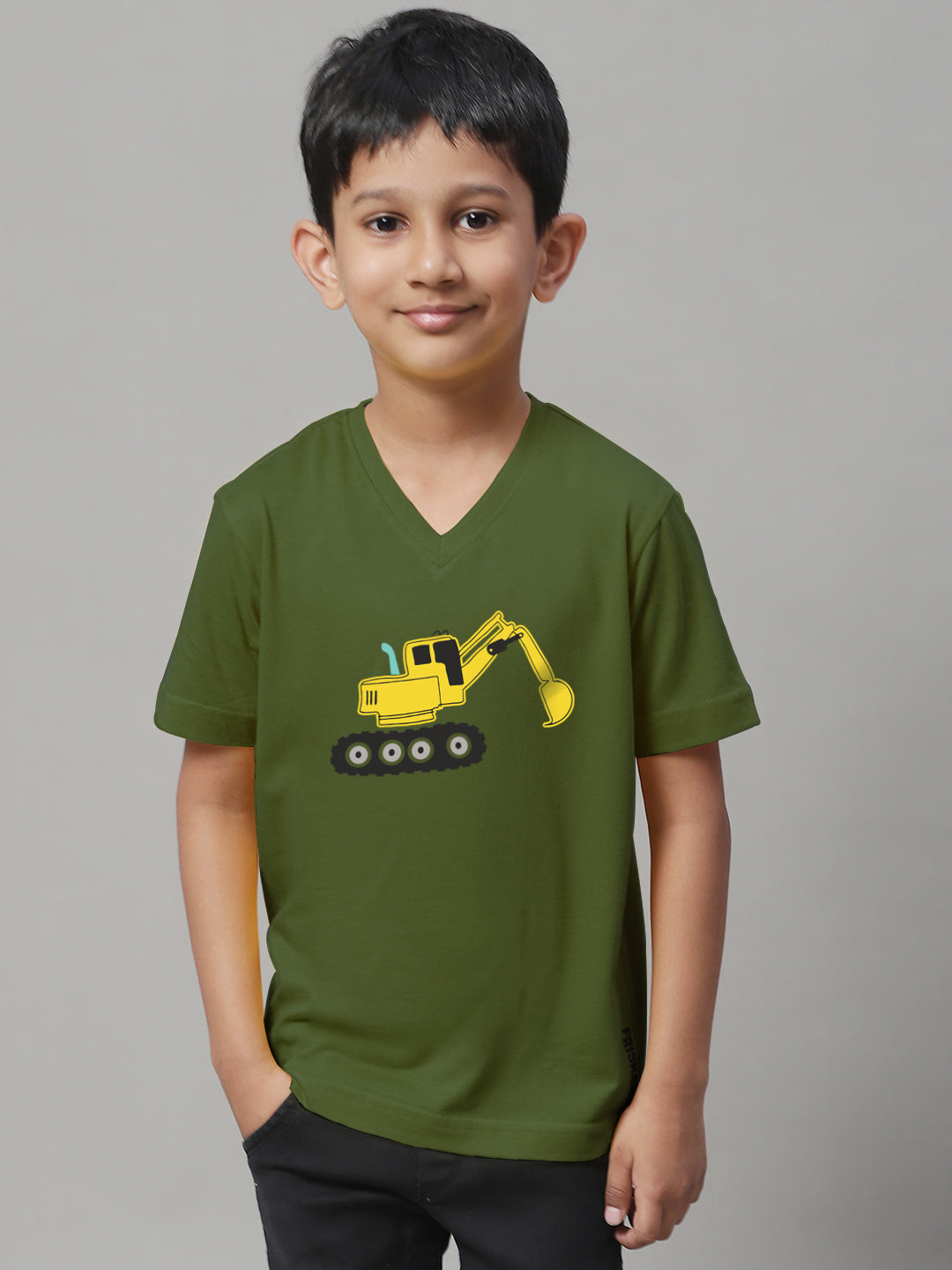 Boys Excavator Half Sleeves Printed T-Shirt - Friskers