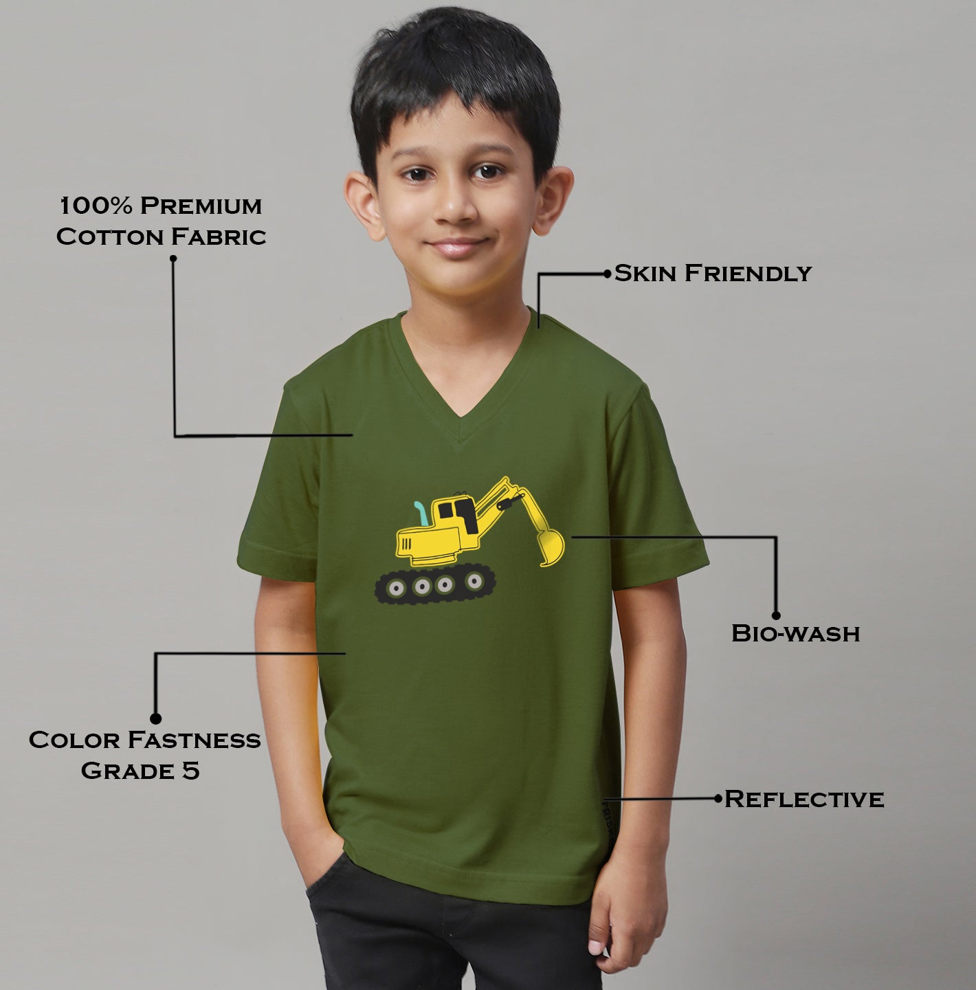 Boys Excavator Half Sleeves Printed T-Shirt - Friskers