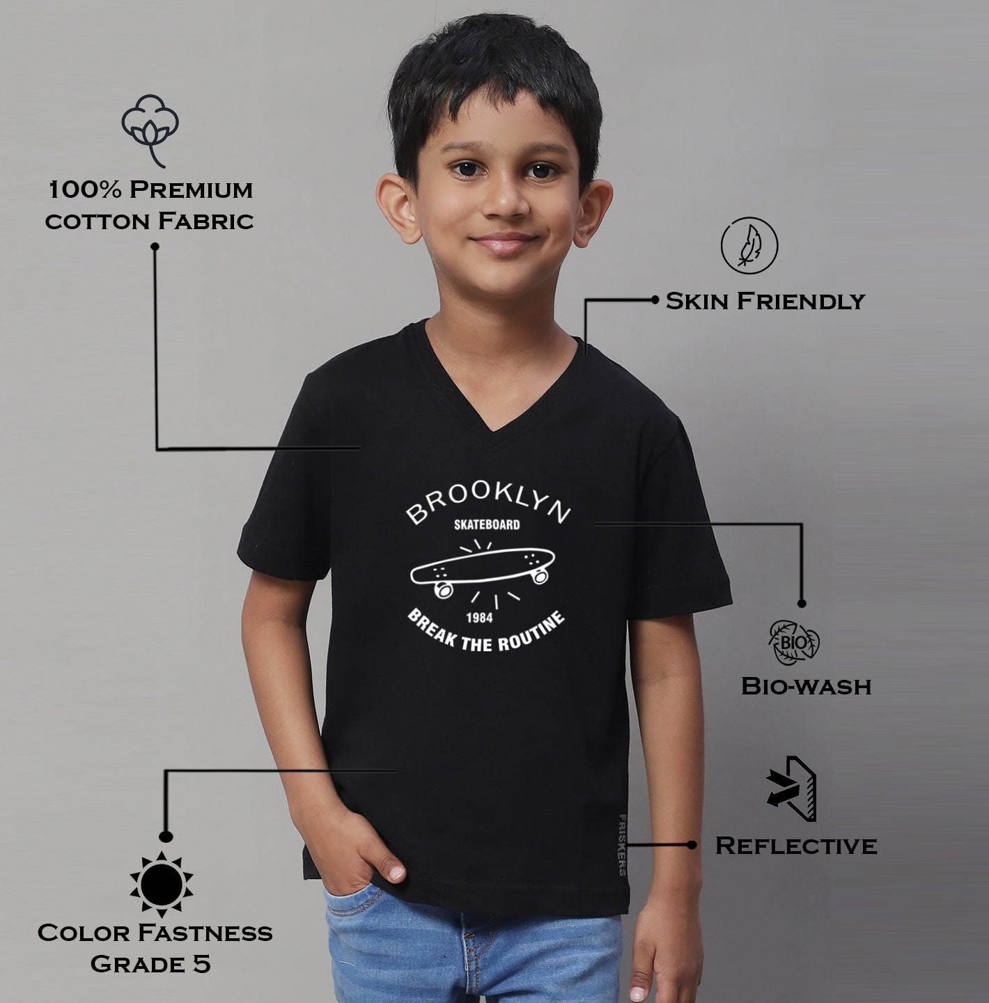 Boys Brooklyn Half Sleeves Printed T-Shirt - Friskers