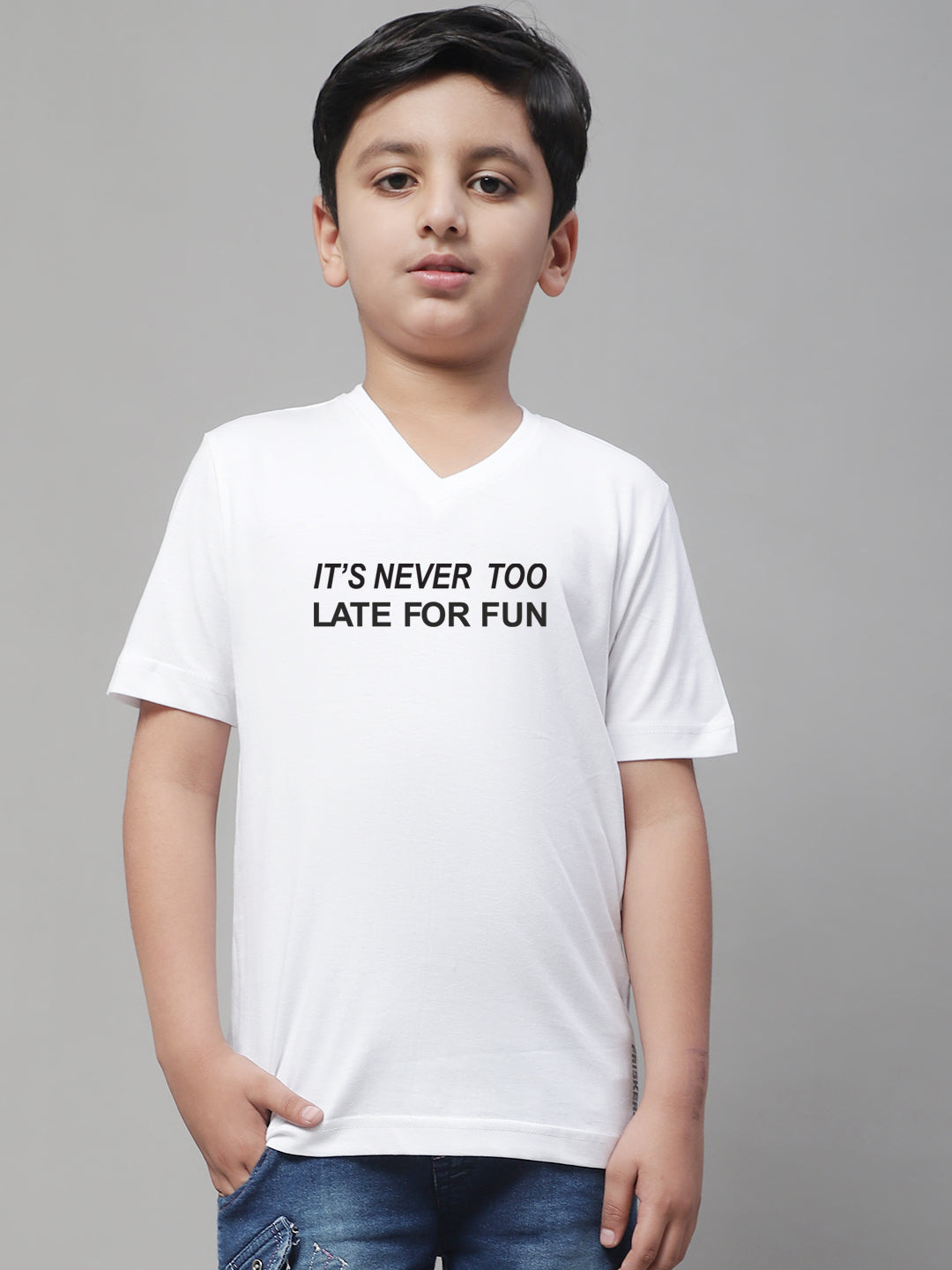 Boys Its Never Too Late For Fun Half Sleeves Printed T-Shirt - Friskers