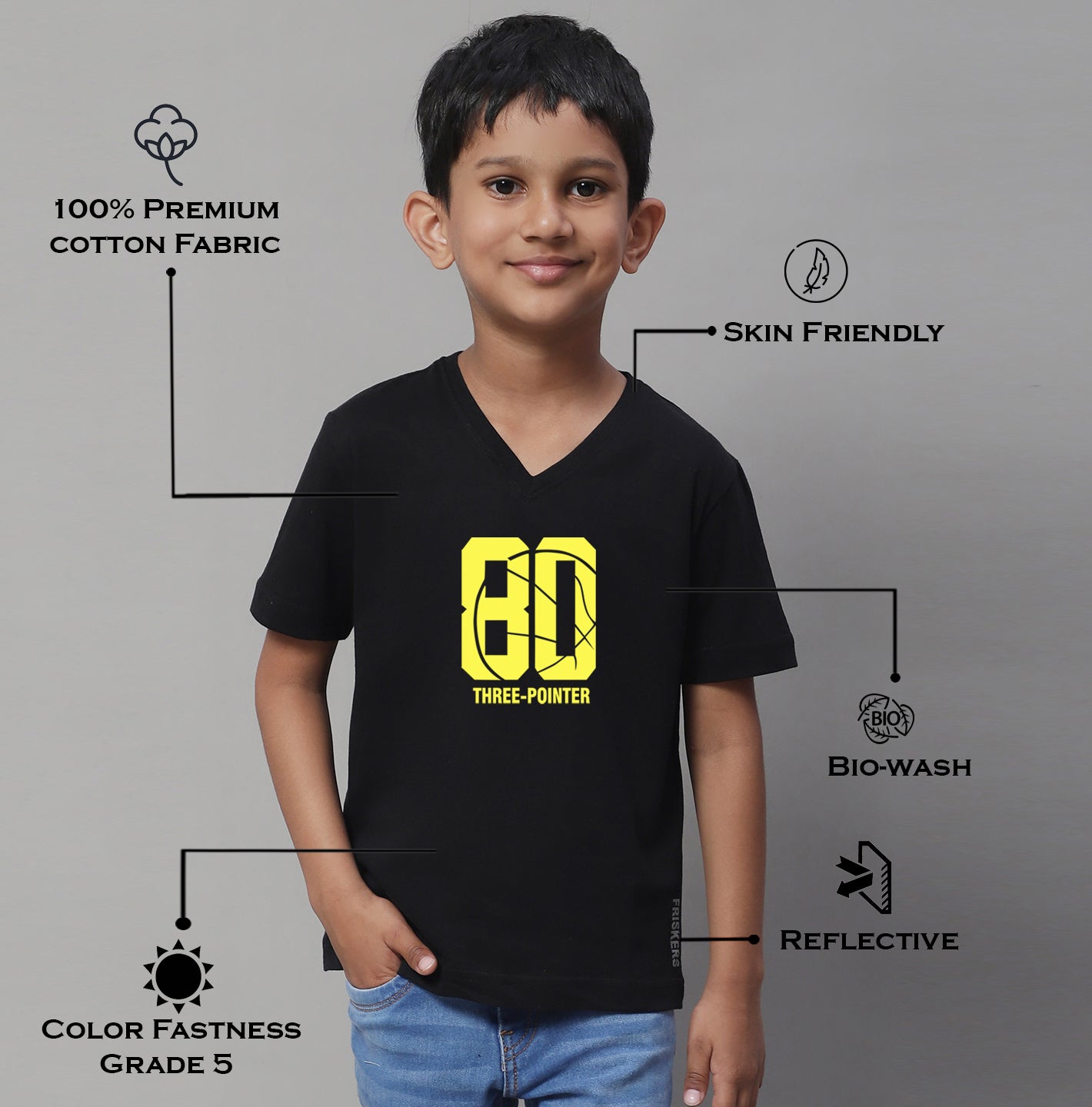 Boys Three Pointers Half Sleeves Printed T-Shirt - Friskers