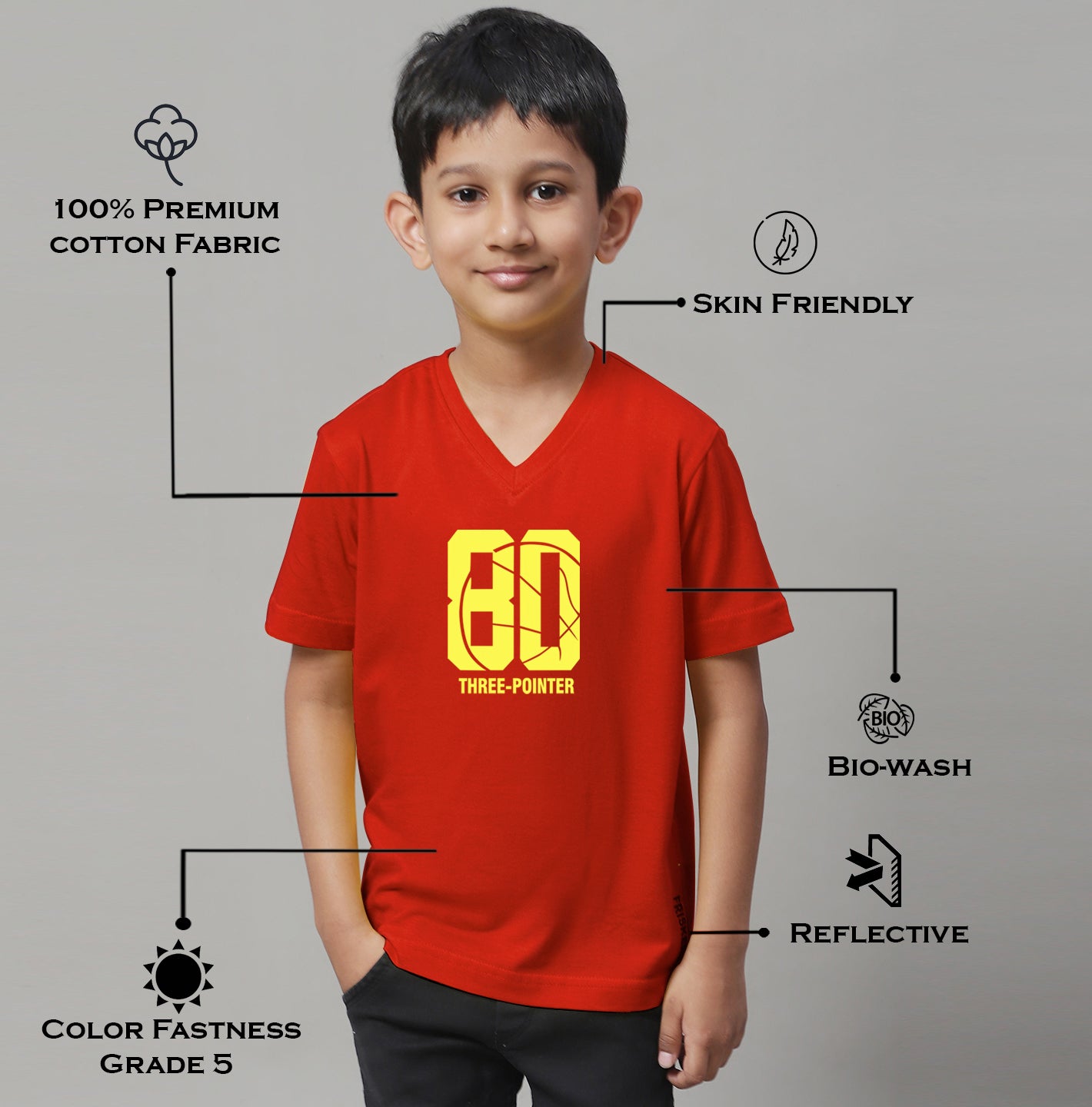Boys Three Pointers Half Sleeves Printed T-Shirt - Friskers