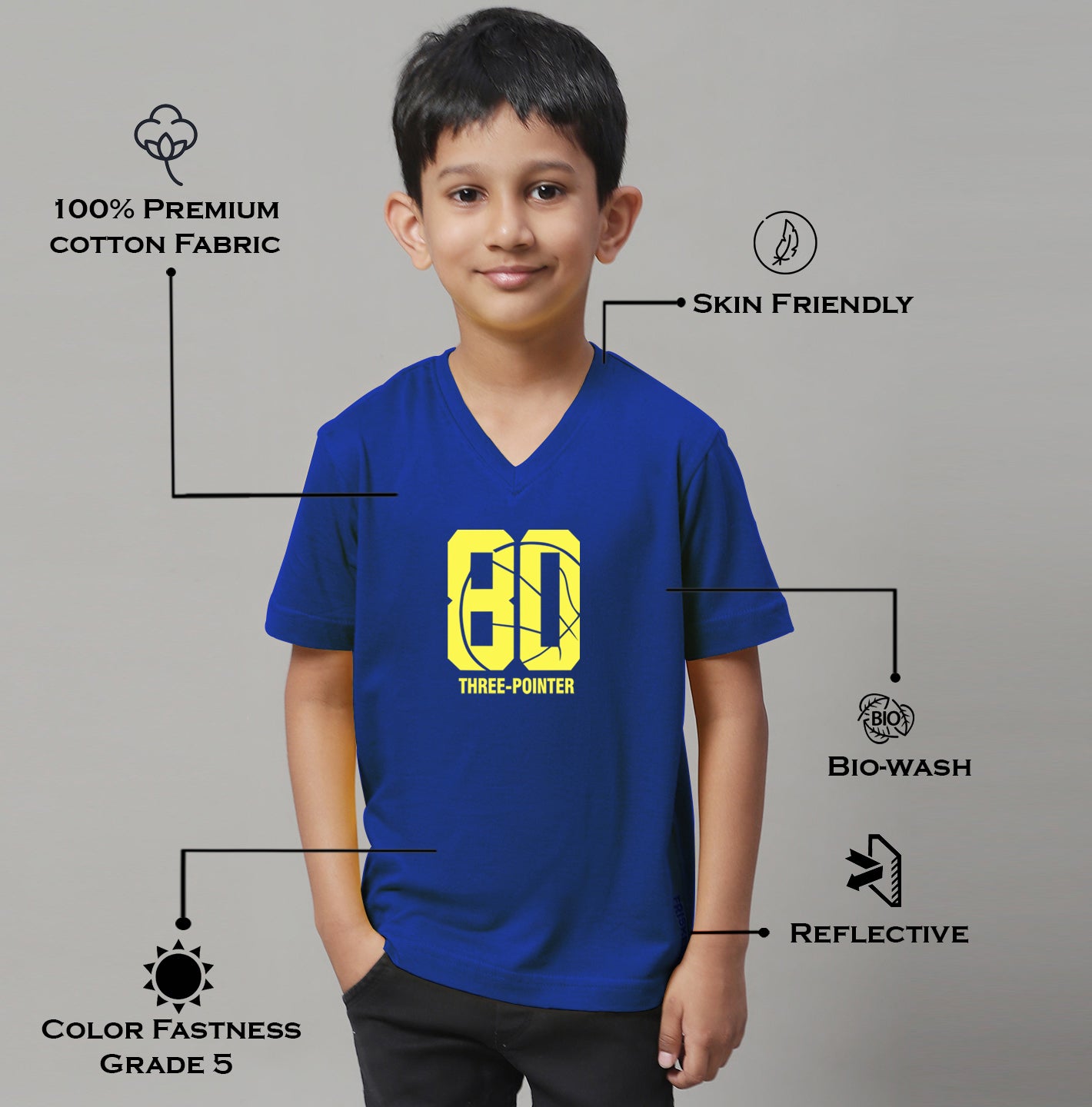 Boys Three Pointers Half Sleeves Printed T-Shirt - Friskers