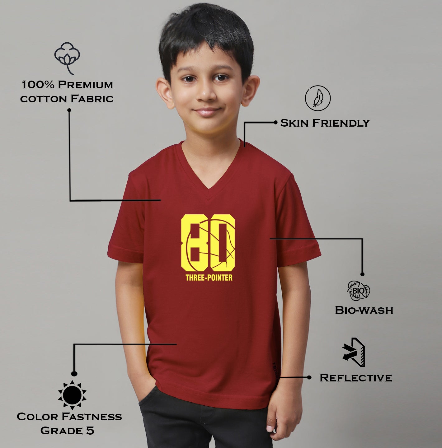 Boys Three Pointers Half Sleeves Printed T-Shirt - Friskers