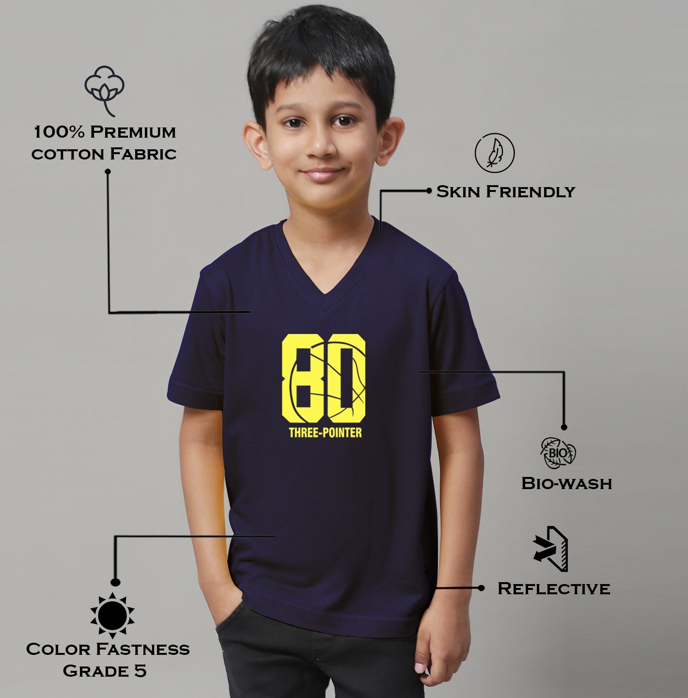 Boys Three Pointers Half Sleeves Printed T-Shirt - Friskers