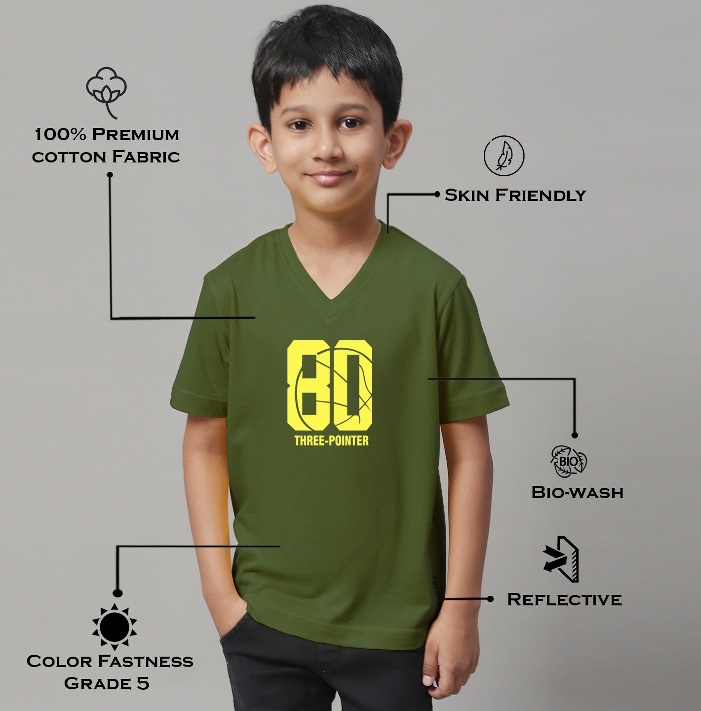 Boys Three Pointers Half Sleeves Printed T-Shirt - Friskers