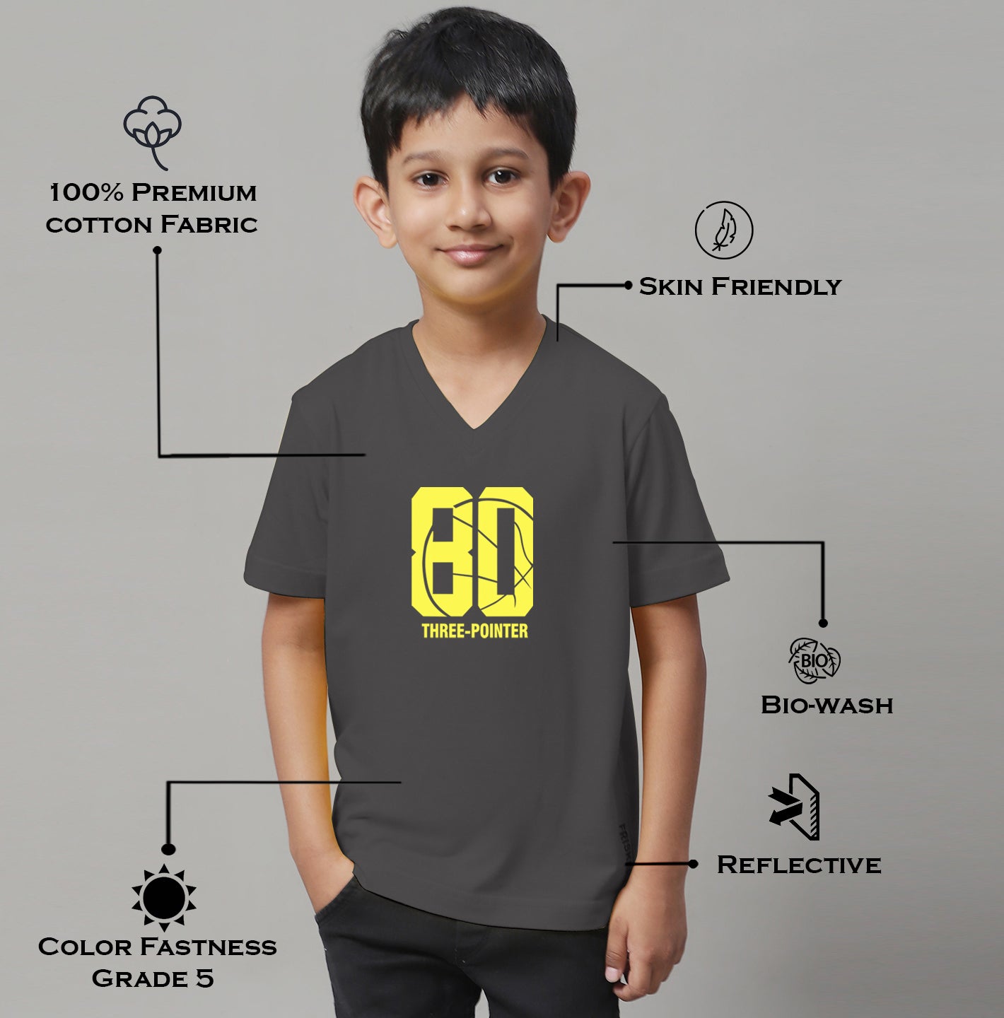 Boys Three Pointers Half Sleeves Printed T-Shirt - Friskers