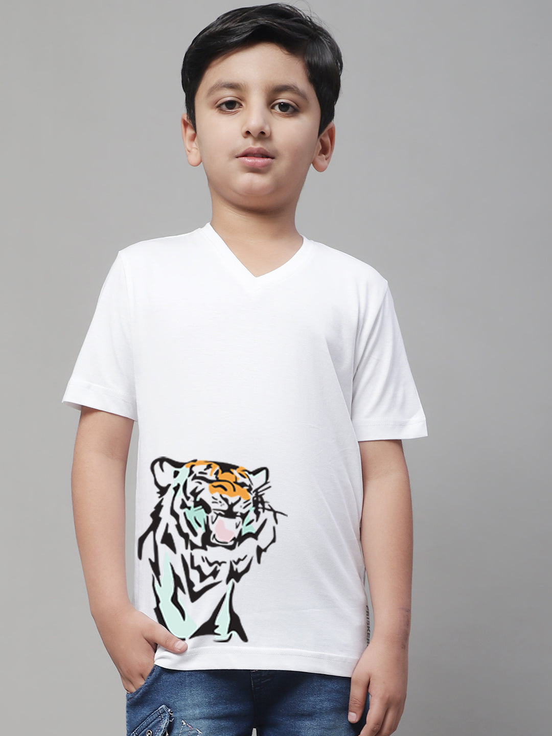 Boys Tiger Half Sleeves Printed T-Shirt - Friskers