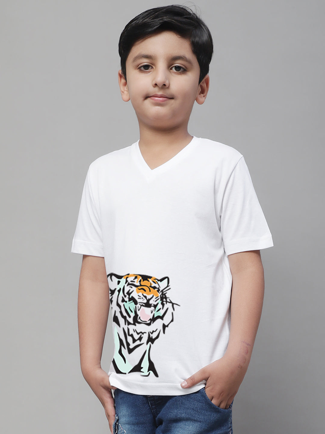 Boys Tiger Half Sleeves Printed T-Shirt - Friskers