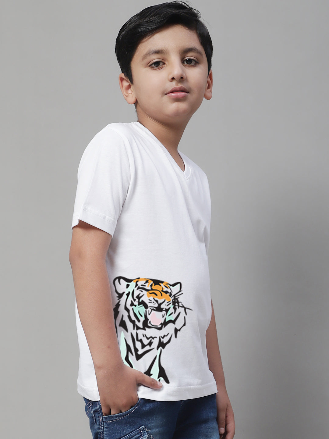 Boys Tiger Half Sleeves Printed T-Shirt - Friskers