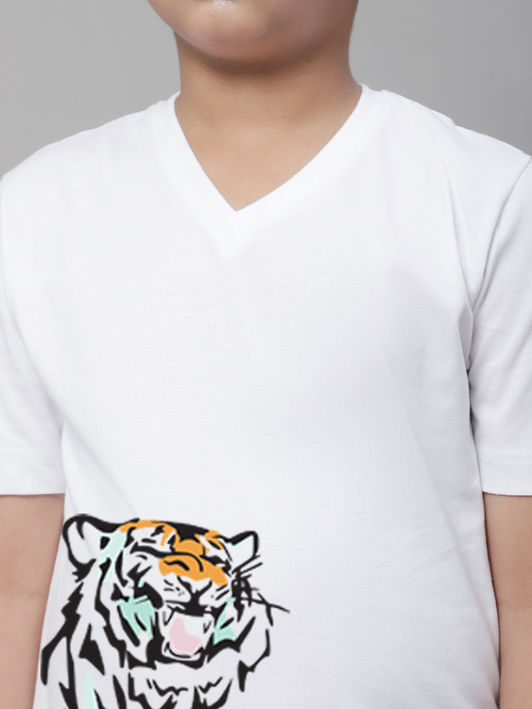 Boys Tiger Half Sleeves Printed T-Shirt - Friskers