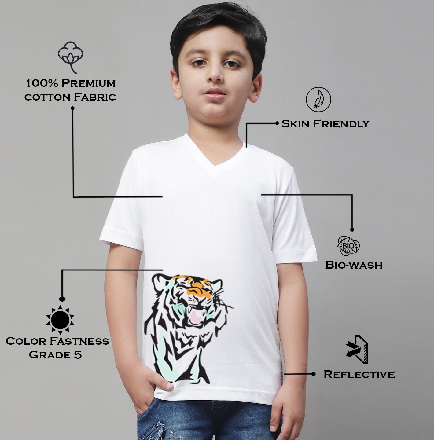 Boys Tiger Half Sleeves Printed T-Shirt - Friskers
