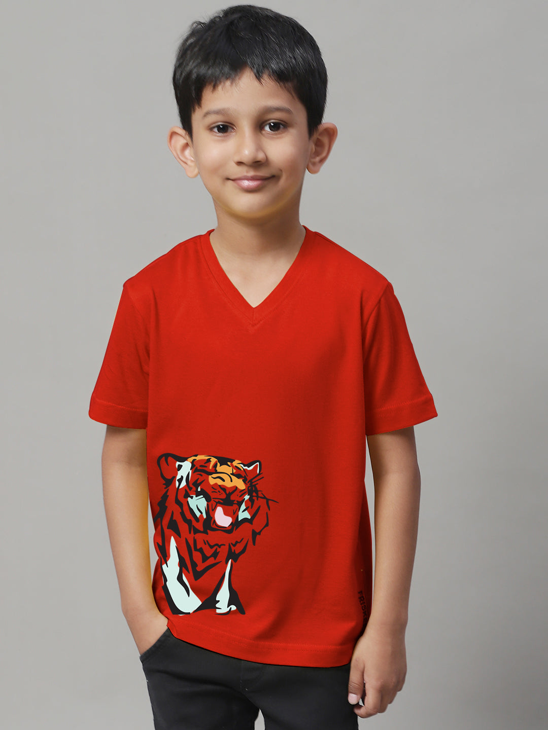 Boys Tiger Half Sleeves Printed T-Shirt - Friskers