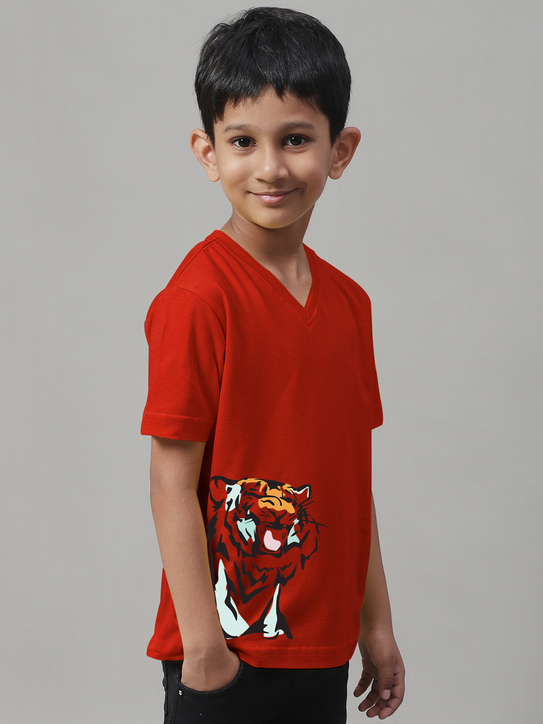 Boys Tiger Half Sleeves Printed T-Shirt - Friskers