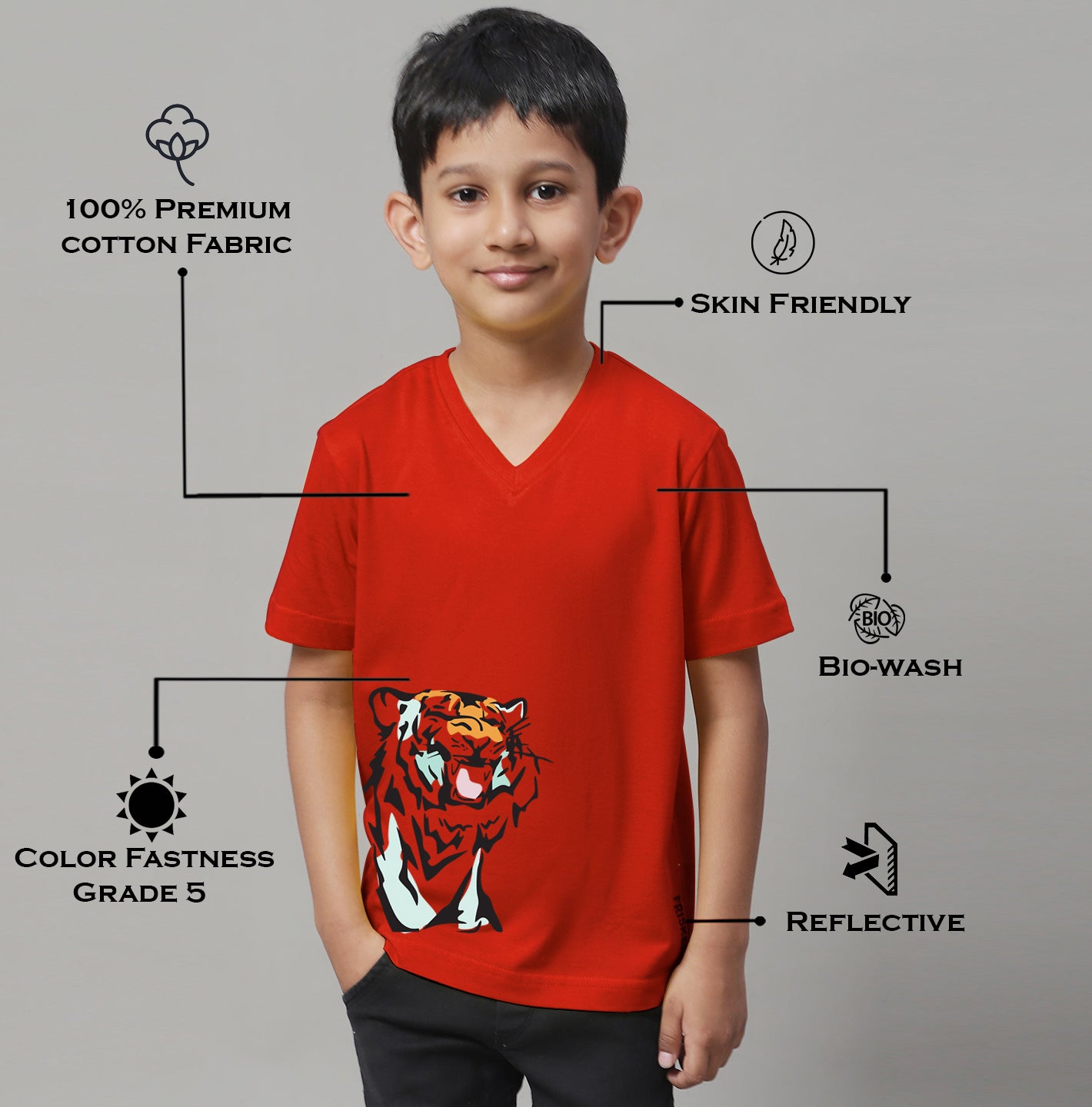 Boys Tiger Half Sleeves Printed T-Shirt - Friskers