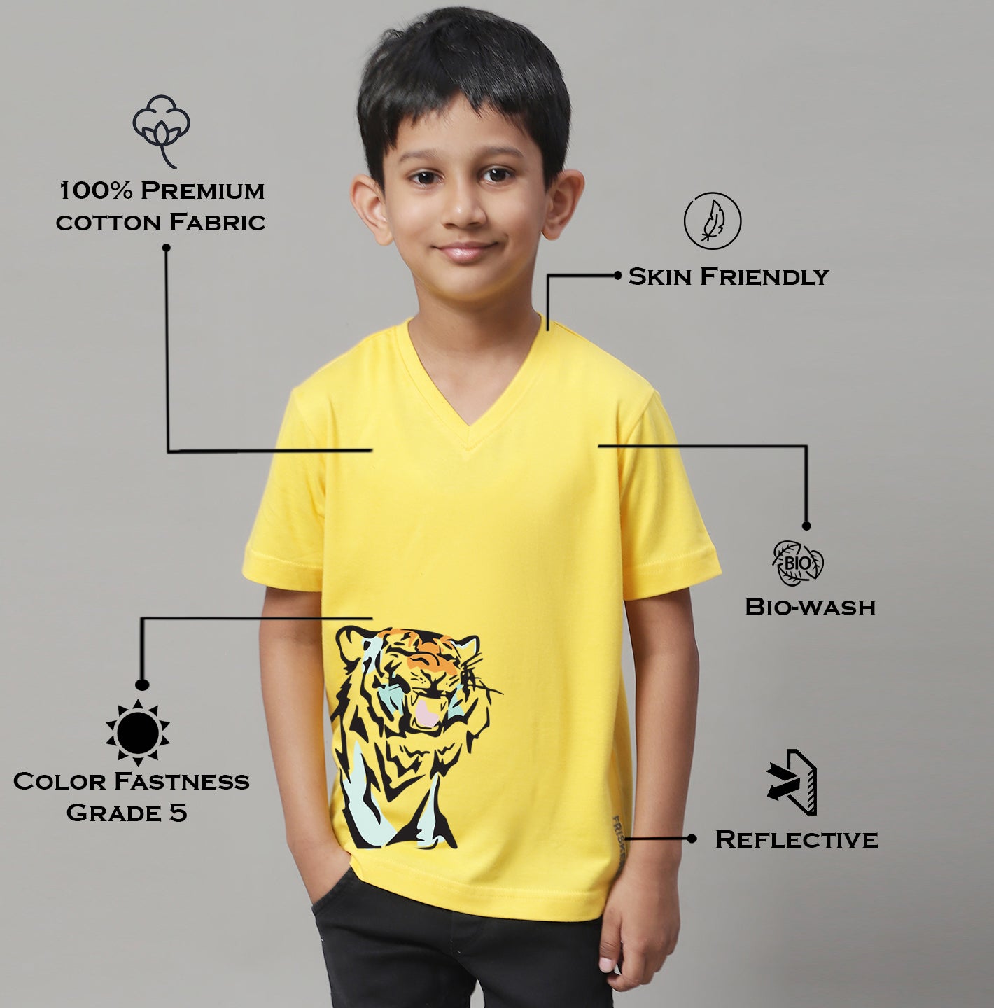 Boys Tiger Half Sleeves Printed T-Shirt - Friskers