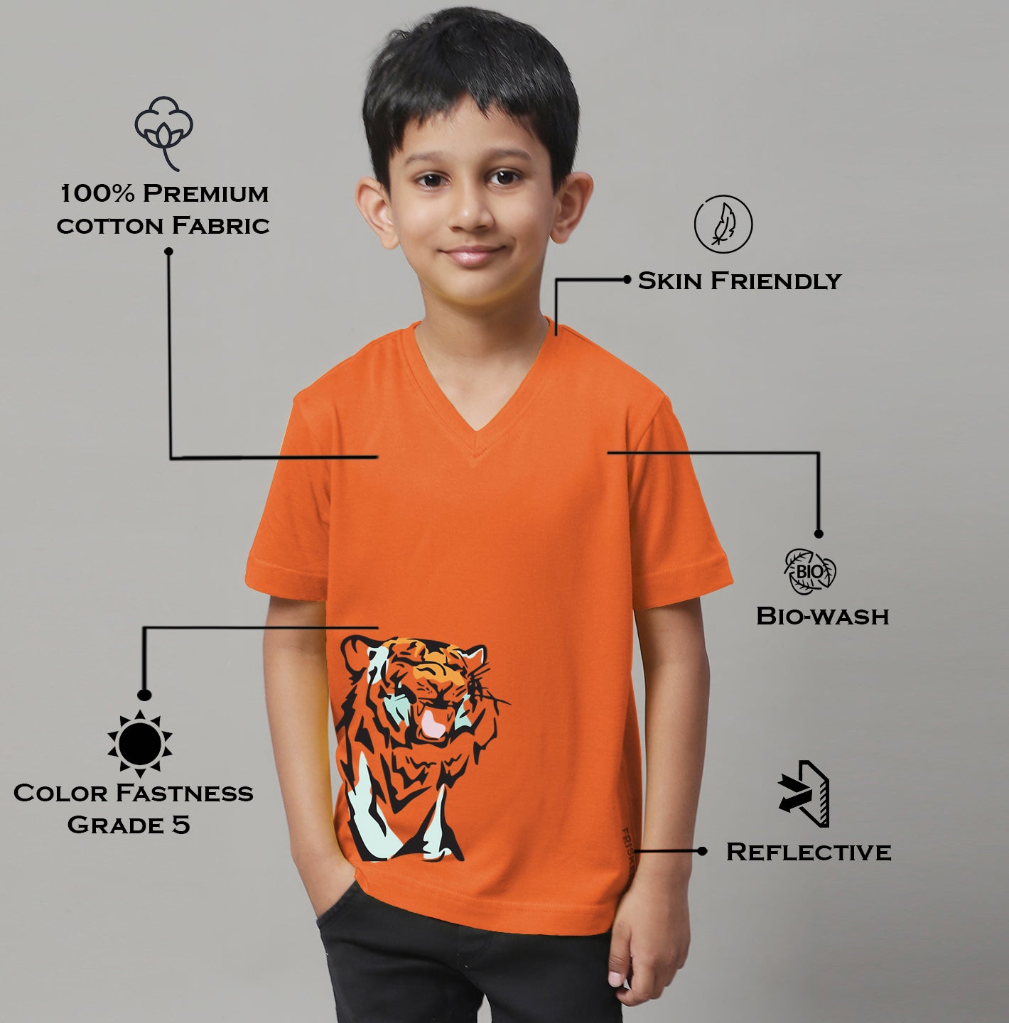Boys Tiger Half Sleeves Printed T-Shirt - Friskers